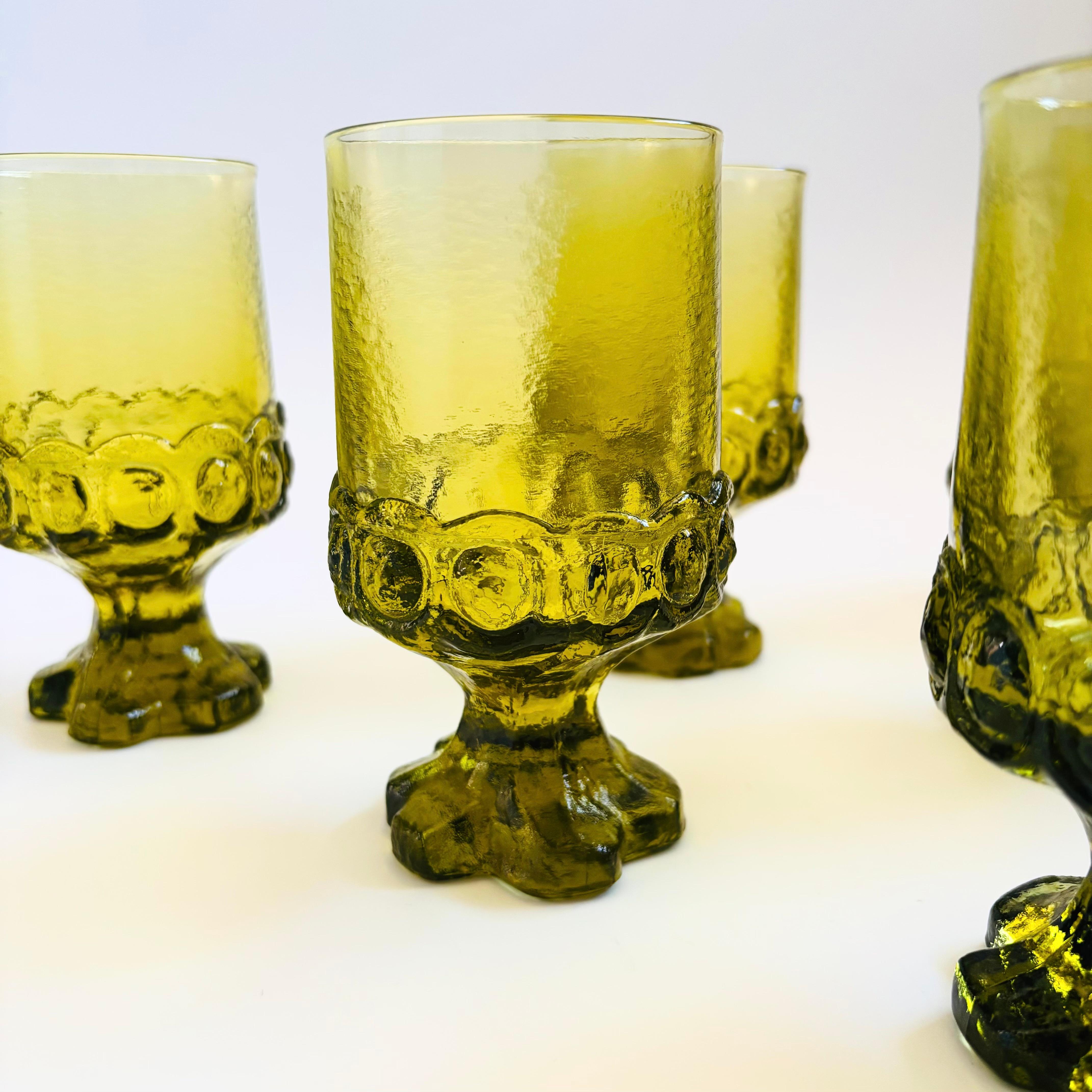 20th Century Vintage Tiffin Franciscan Madeira Green Goblets - Set of 6 For Sale