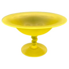 Vintage Tiffin Yellow Satin Vaseline Glass Compote with Spiral Stem