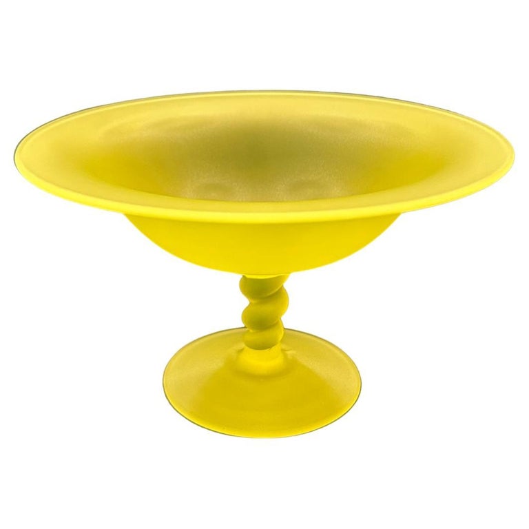 Vintage Tiffin Yellow Satin Vaseline Glass Compote with Spiral Stem For