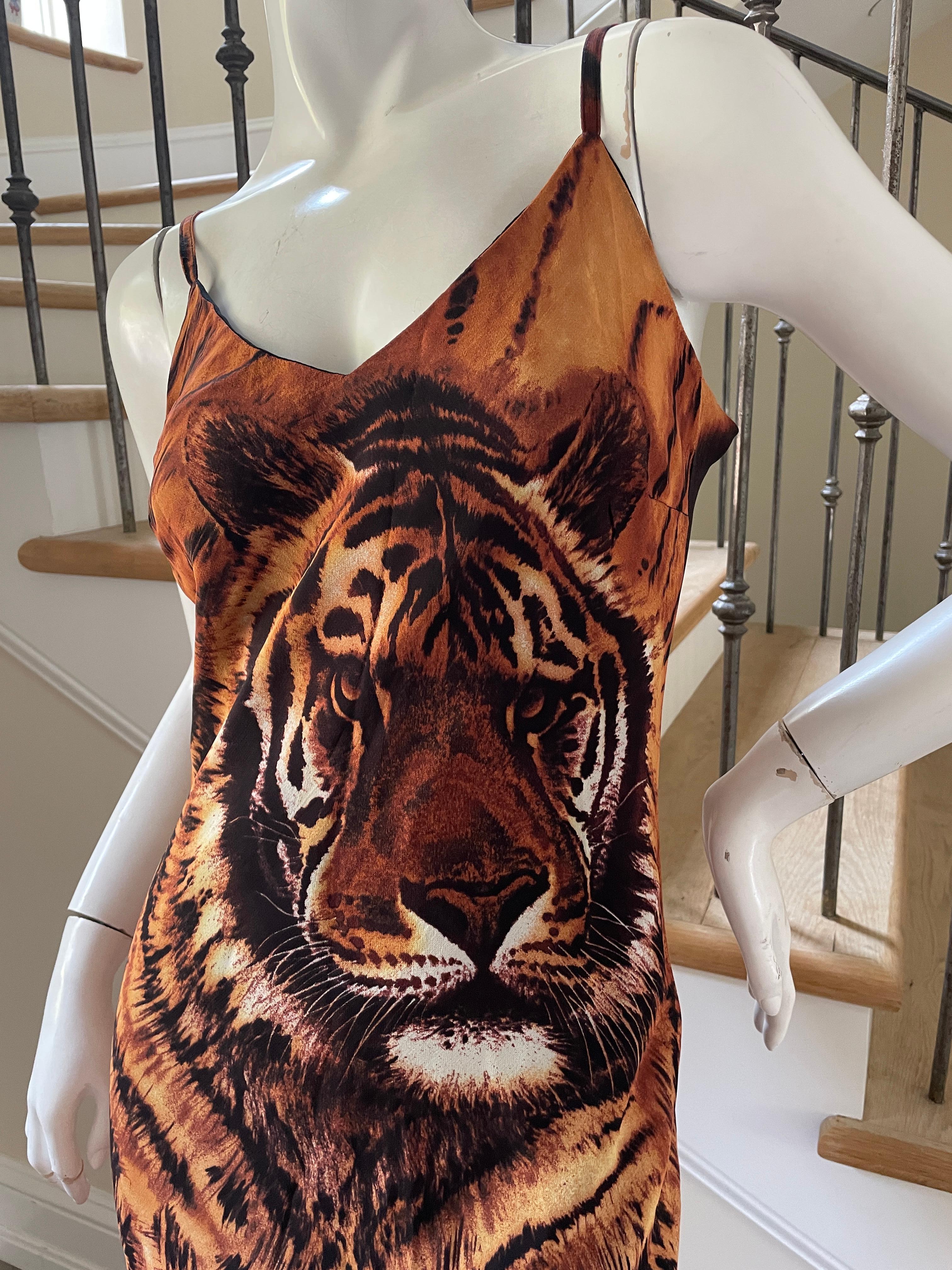Women's Vintage Tiger Head Print Bias Cut Evening Dress 1990's Made in Italy 