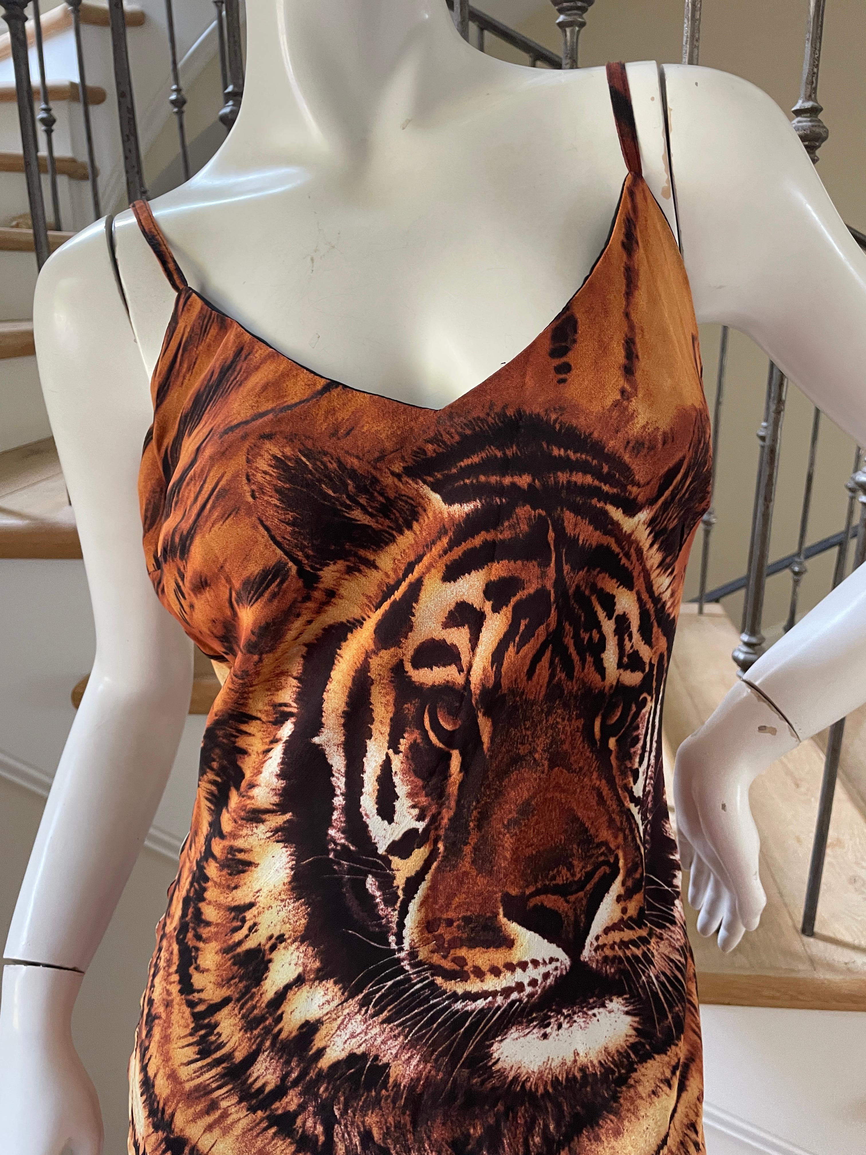 Vintage Tiger Head Print Bias Cut Evening Dress 1990's Made in Italy  1