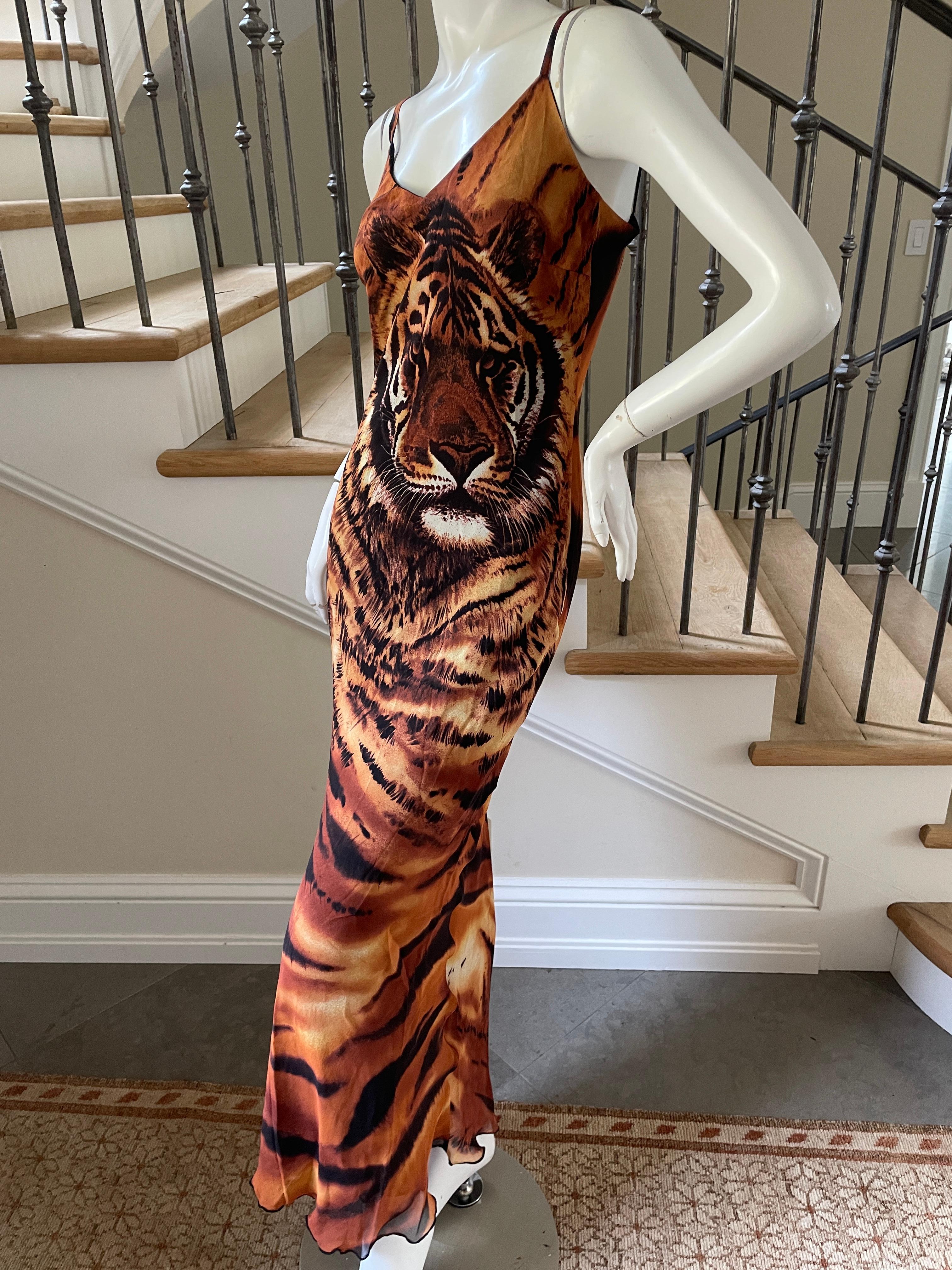 Vintage Tiger Head Print Bias Cut Evening Dress 1990's Made in Italy  2