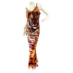 Vintage Tiger Head Print Bias Cut Evening Dress 1990's Made in Italy 