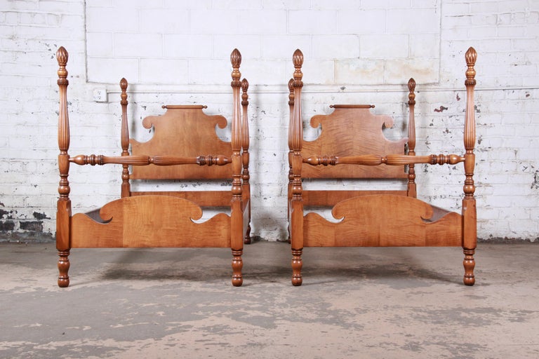 Vintage Tiger Maple Twin Pineapple Poster Bed at 1stDibs pineapple post bed, tiger maple beds