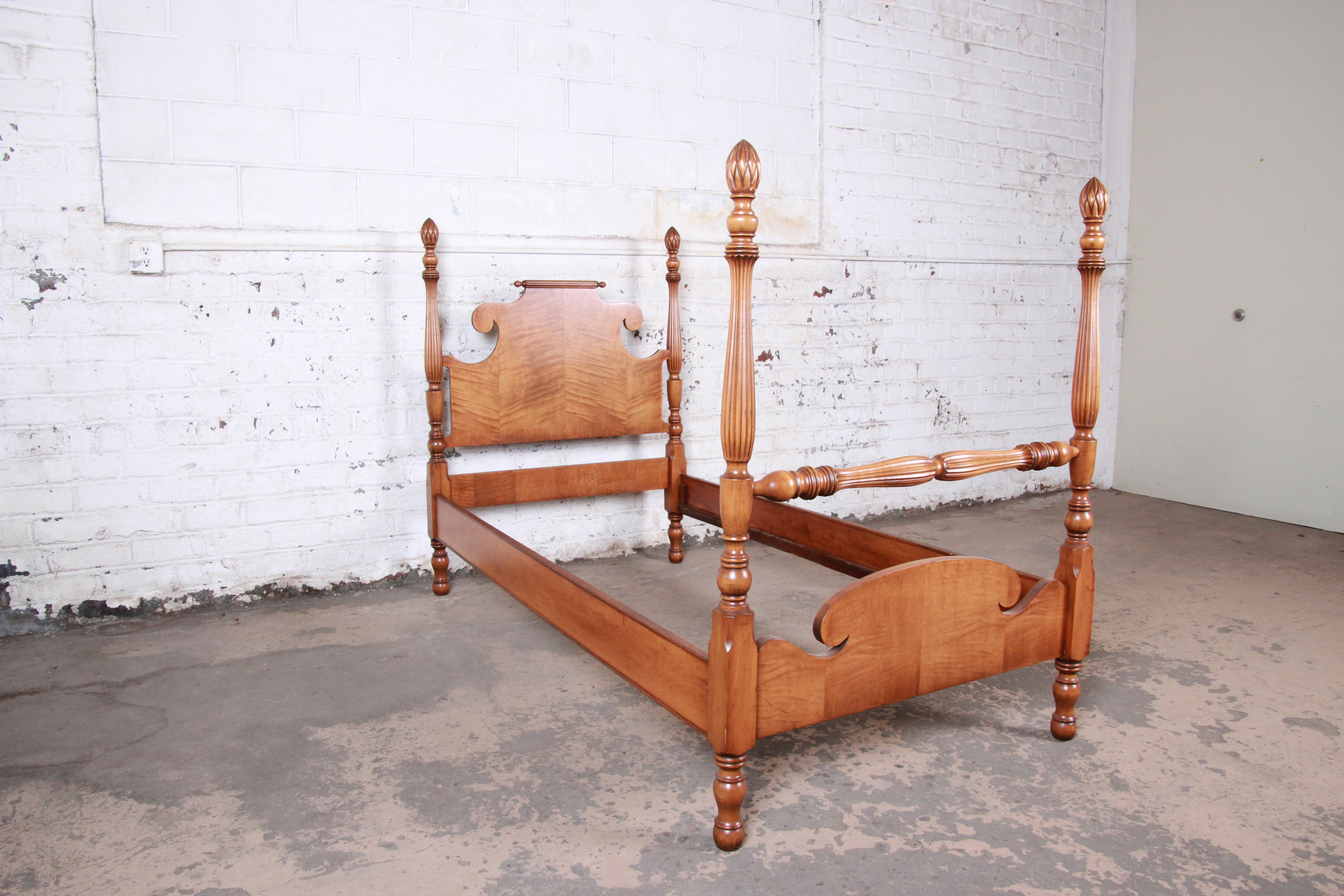 American Vintage Tiger Maple Twin Pineapple Poster Beds, Pair