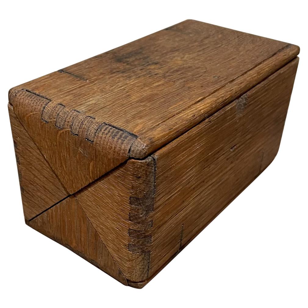 Vintage Tiger Oak Antique Folding Wood Puzzle Box Red Felt Lining by Singer