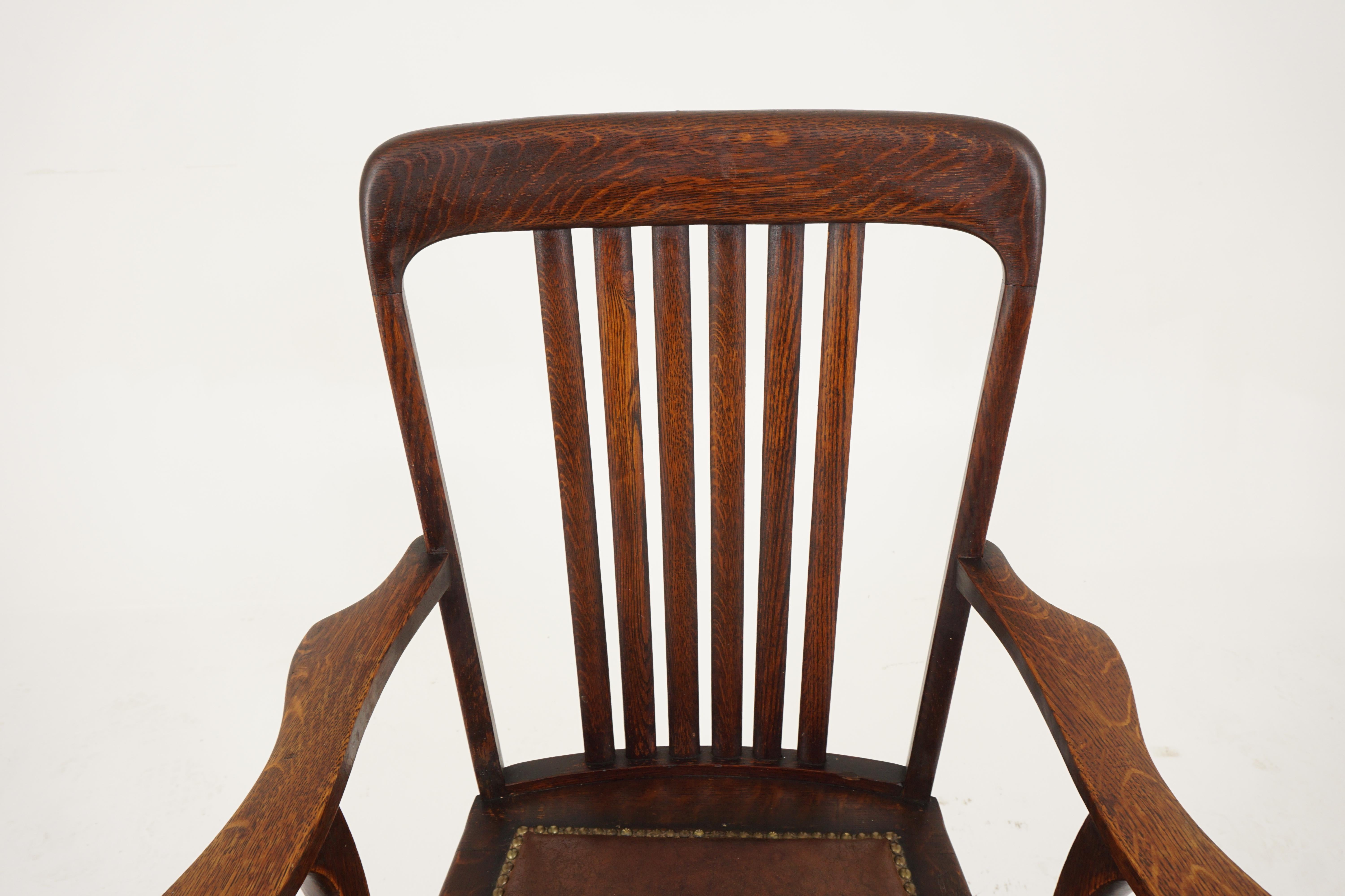 Hand-Crafted Vintage Tiger Oak Arm Chair, Dining Chair, America, 1920