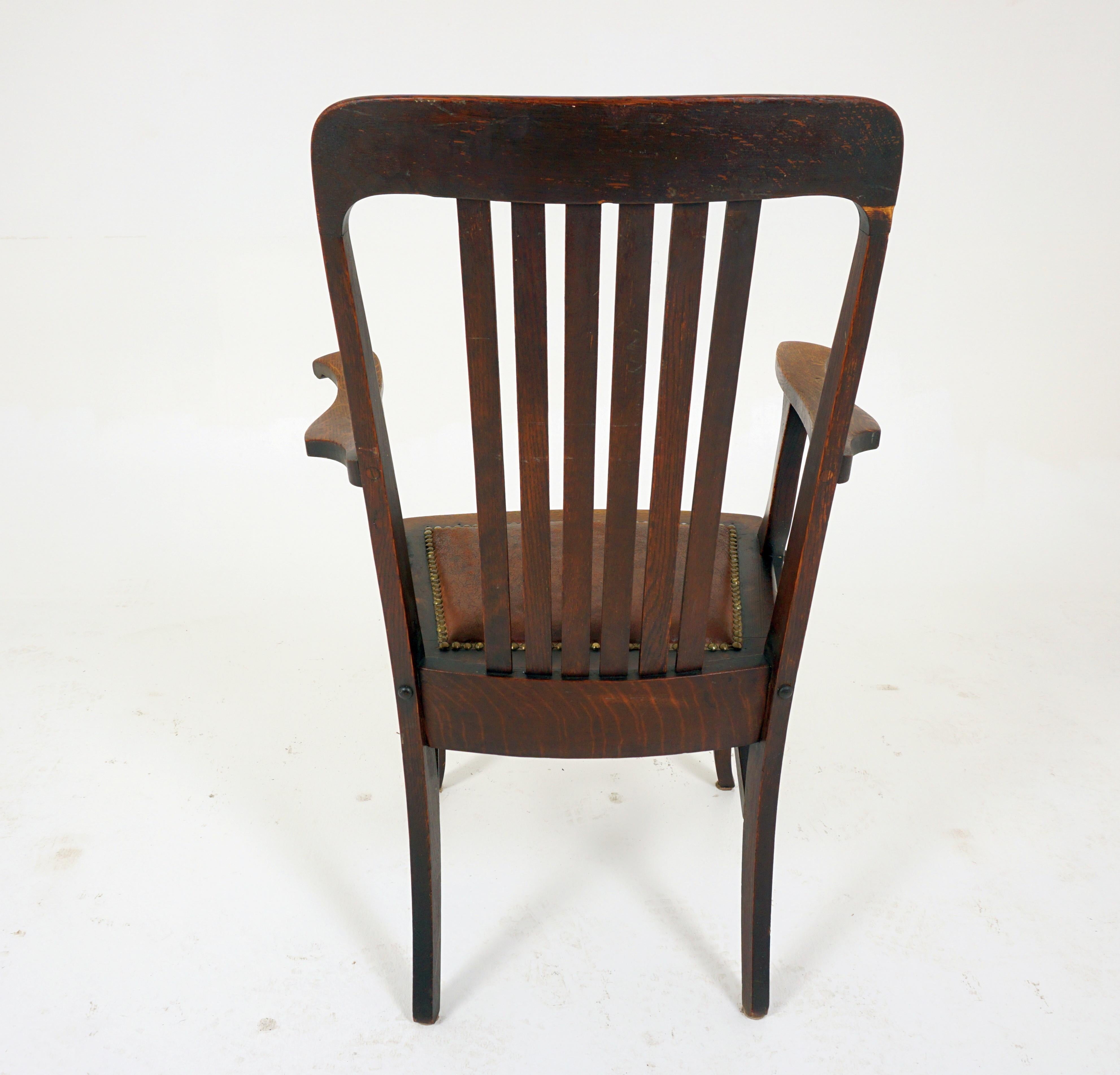 Vintage Tiger Oak Arm Chair, Dining Chair, America, 1920 1