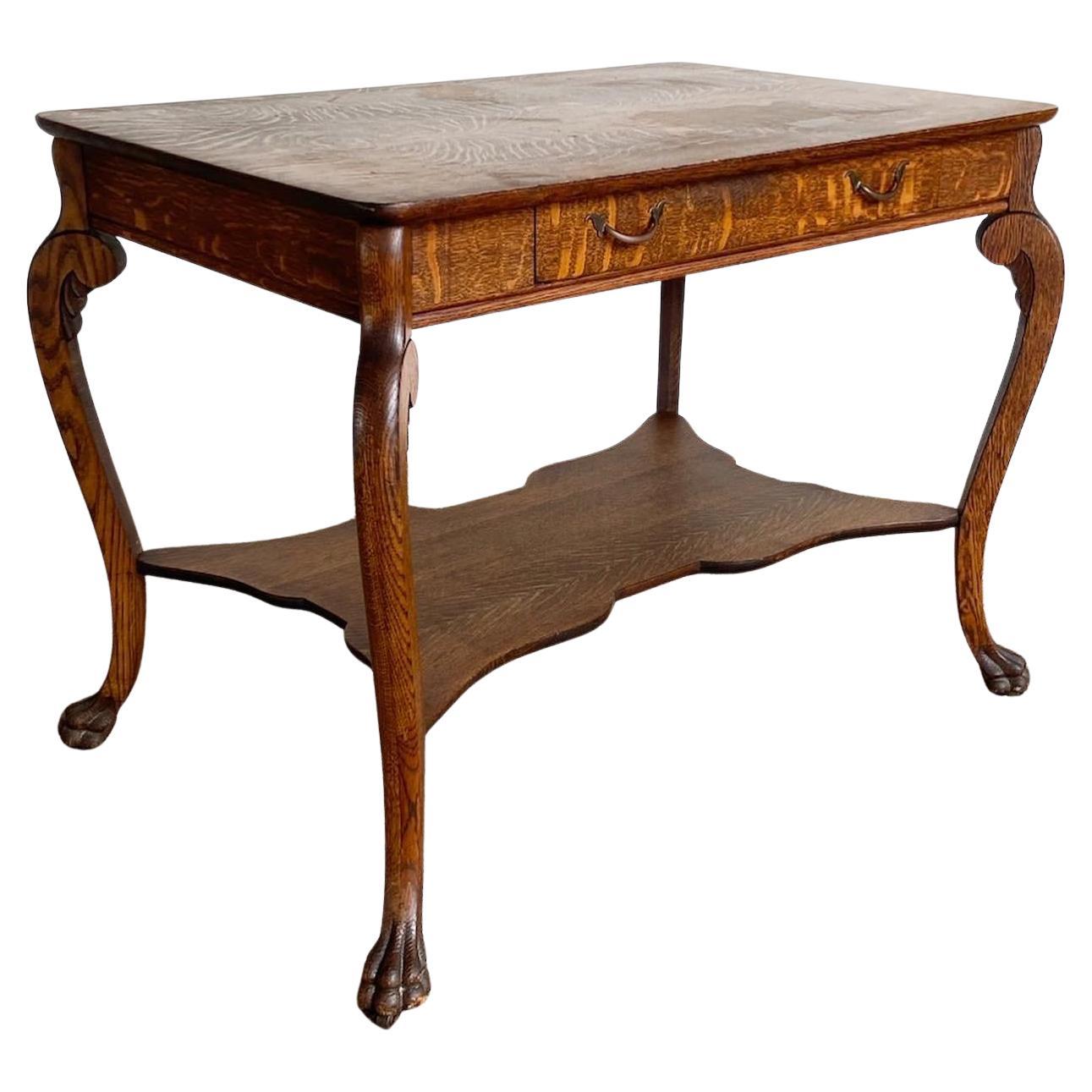 Table console/bureau vintage en chêne tigré en vente