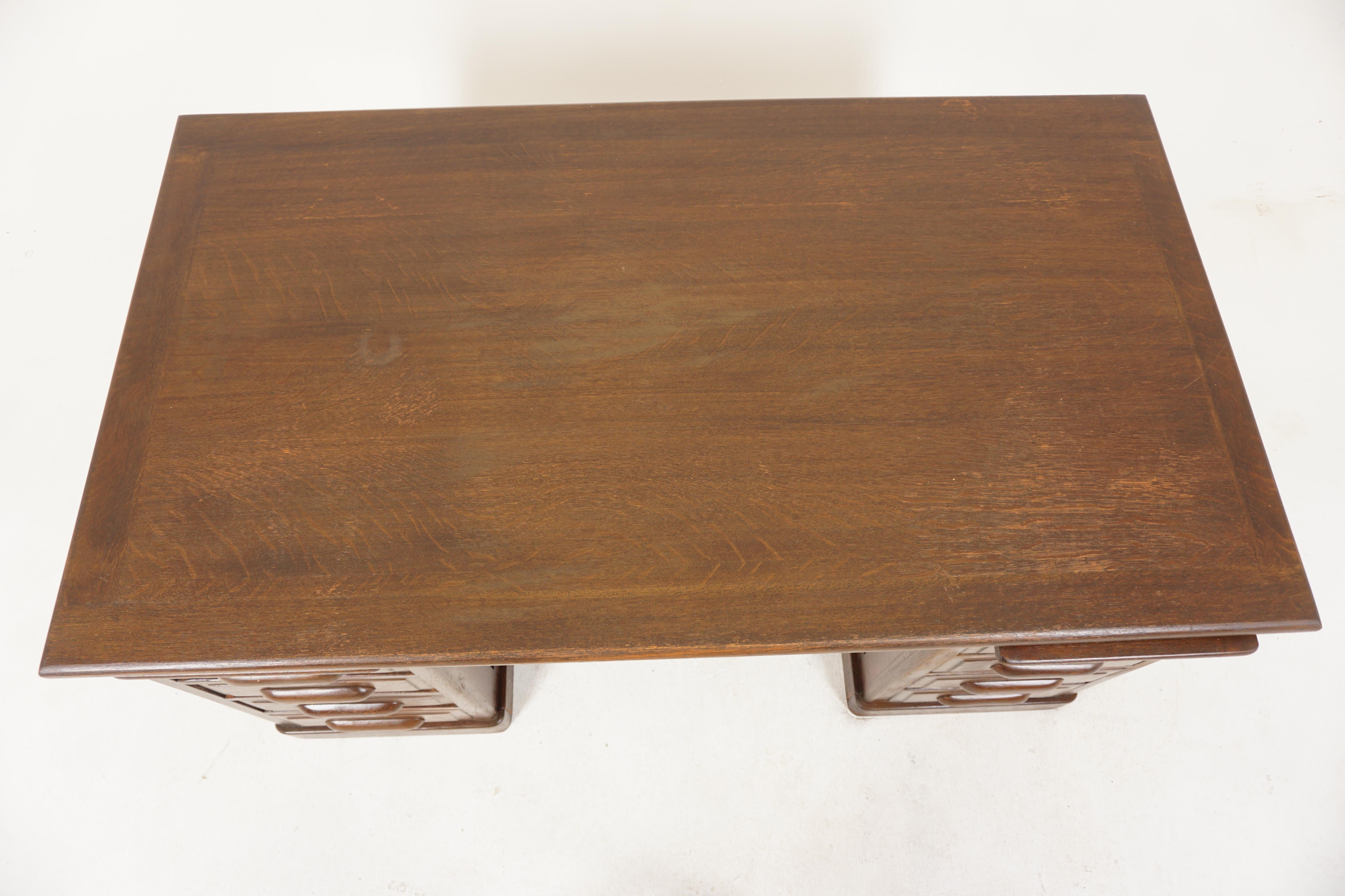 Vintage Tiger Oak Double Pedestal Desk, America 1920, H600 2