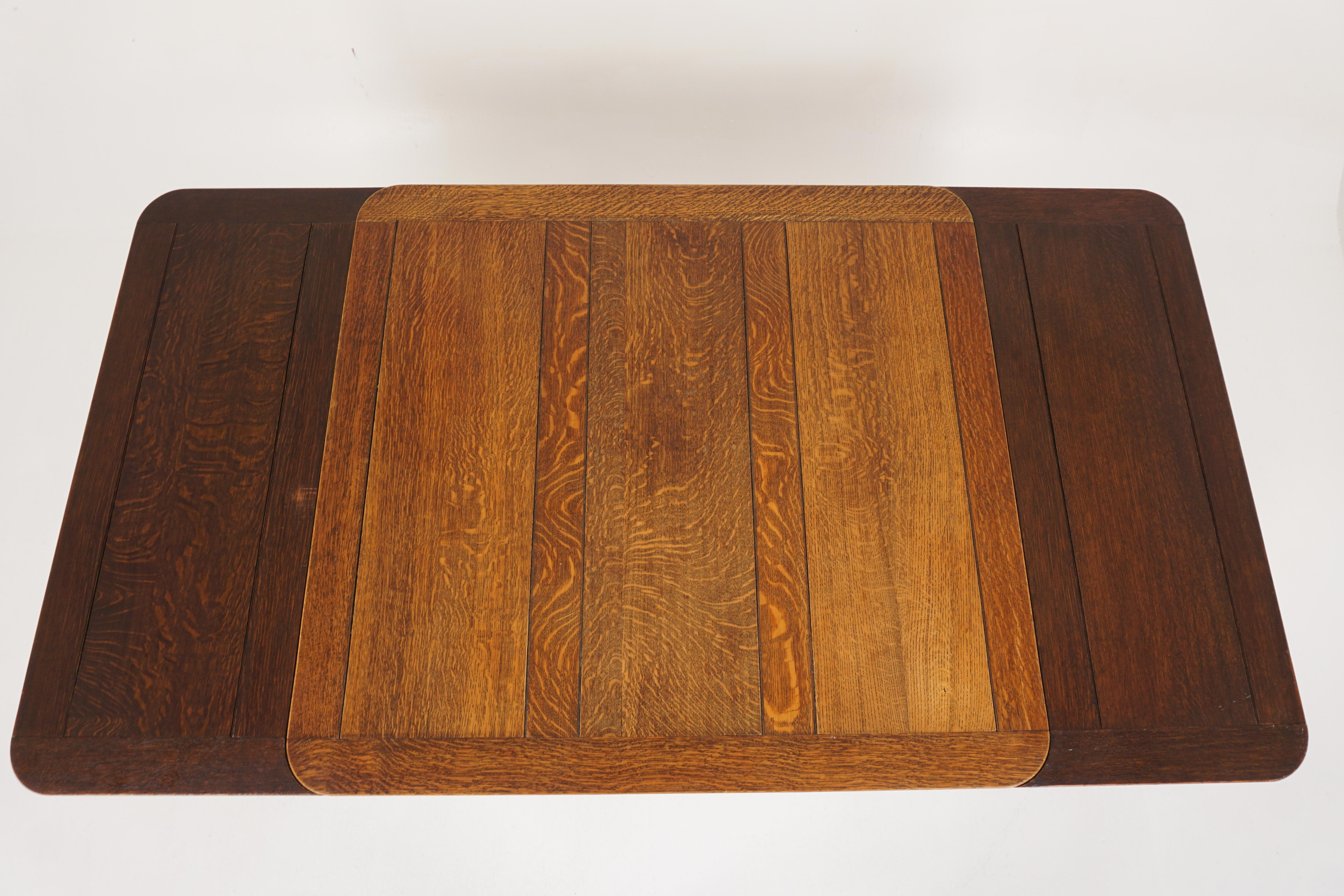 Mid-20th Century Vintage Tiger Oak Draw Loaf, Pull Out Table, Queen Anne, Scotland 1930, B2574