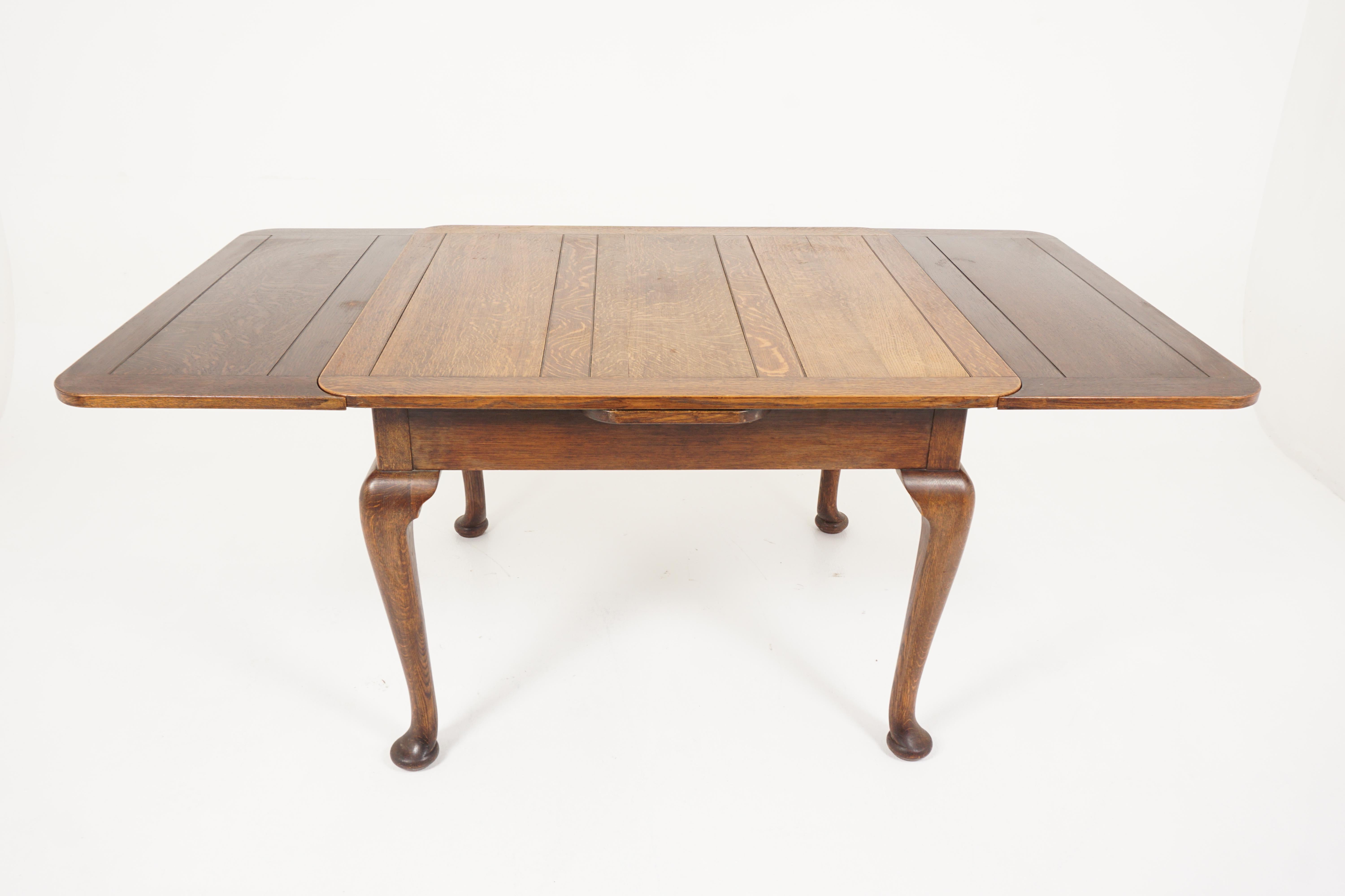 Vintage Tiger Oak Draw Loaf, Pull Out Table, Queen Anne, Scotland 1930, B2574 2
