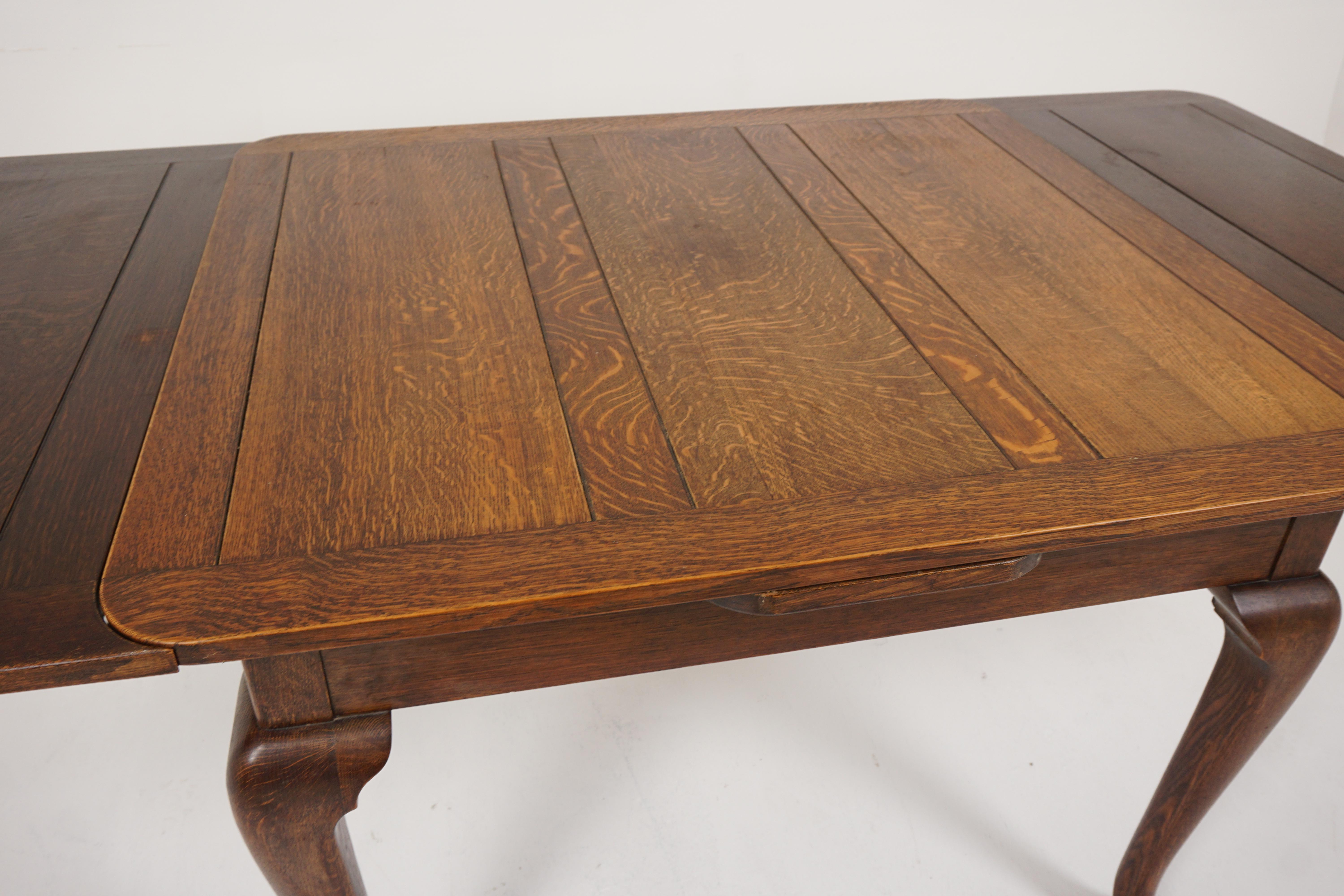Vintage Tiger Oak Draw Loaf, Pull Out Table, Queen Anne, Scotland 1930, B2574 3