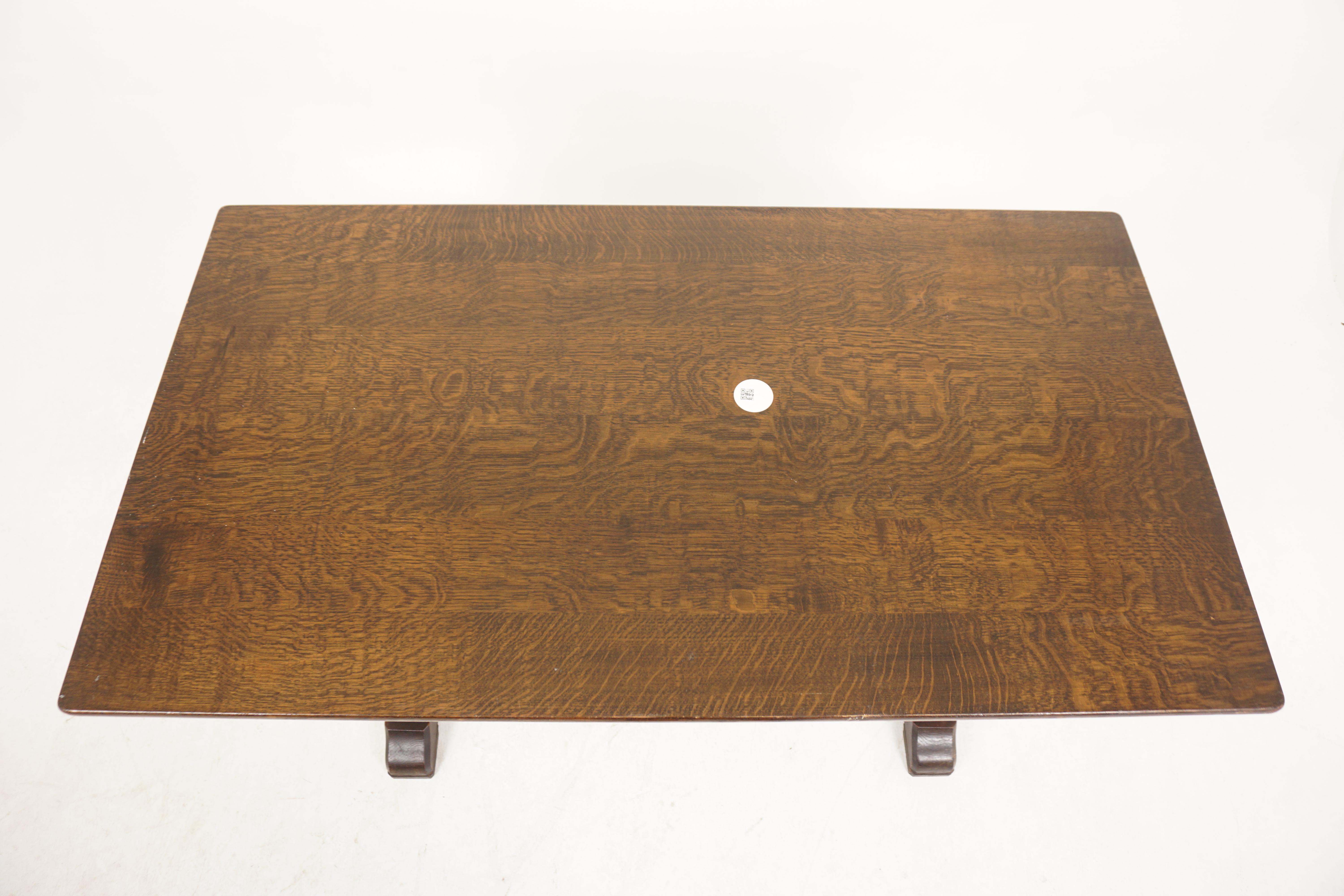 Vintage Tiger Oak Refectory Dining Table, Writing Table, Scotland 1920, H1023 1