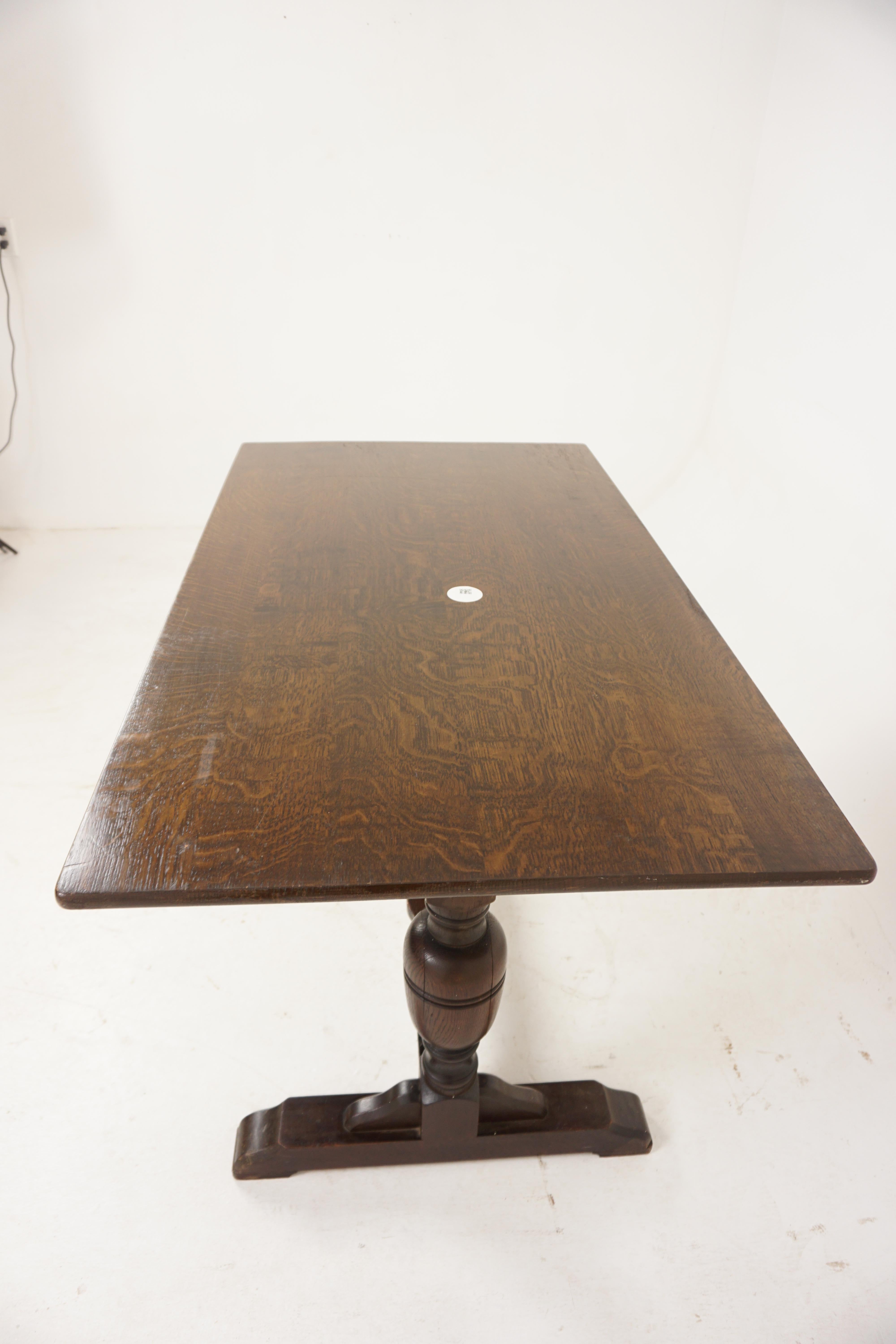 Vintage Tiger Oak Refectory Dining Table, Writing Table, Scotland 1920, H1023 2