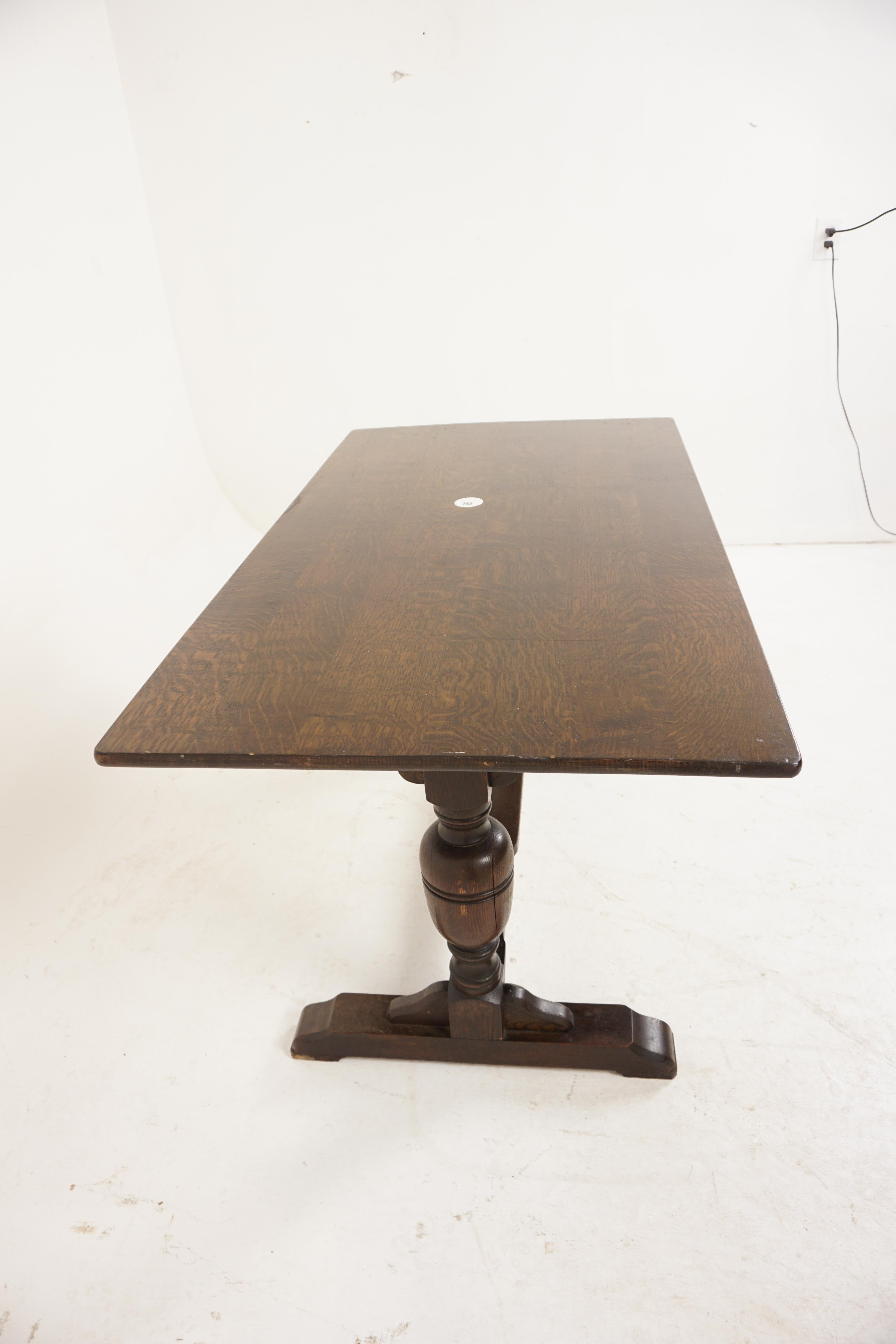 Vintage Tiger Oak Refectory Dining Table, Writing Table, Scotland 1920, H1023 3