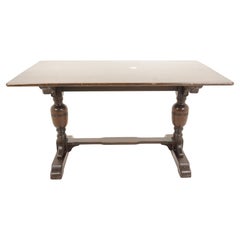 Vintage Tiger Oak Refectory Dining Table, Writing Table, Scotland 1920, H1023