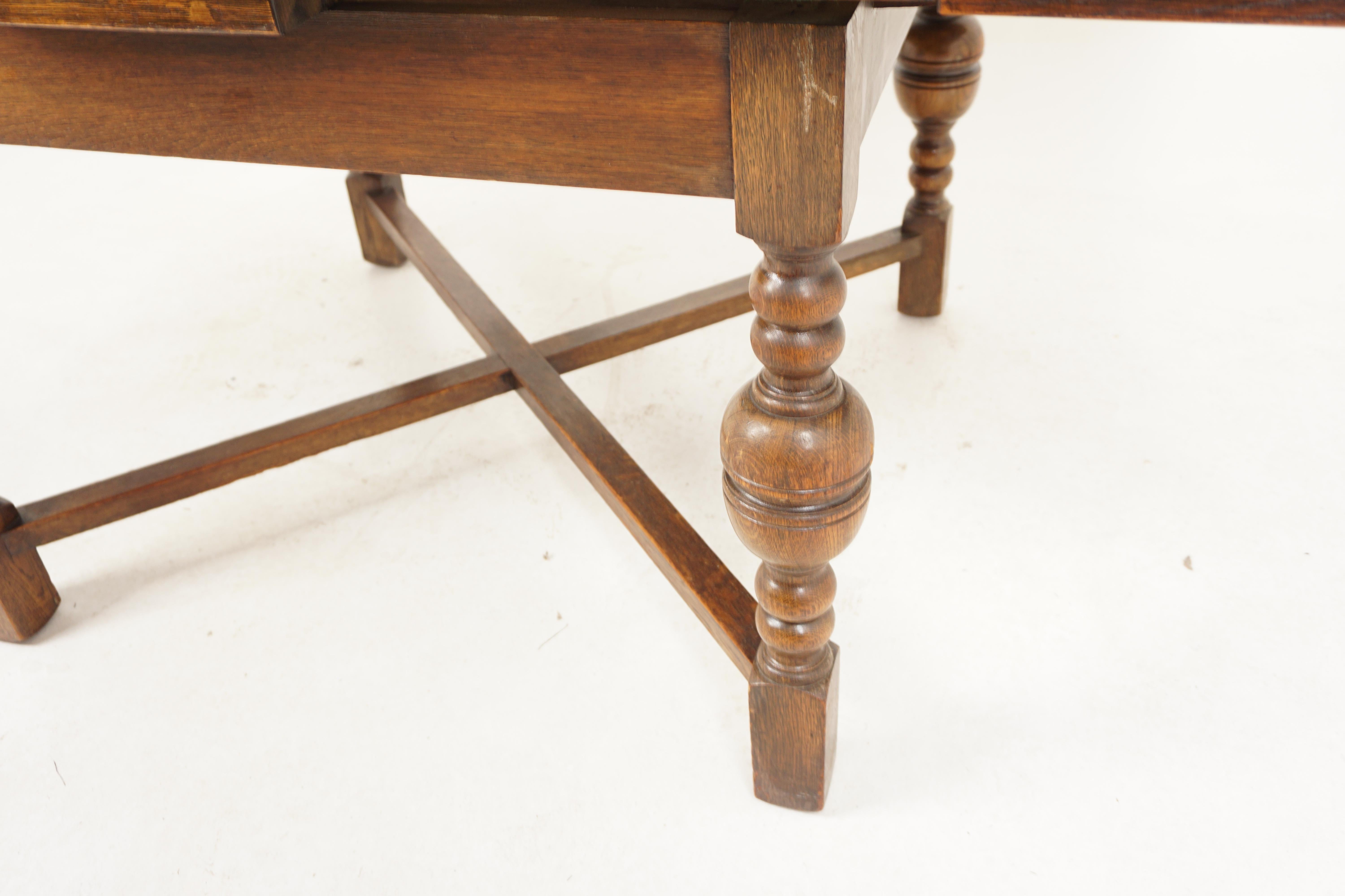 Scottish Vintage Tiger Oak Refectory, Draw Leaf, Pull Out Table, Scotland 1920, H899 For Sale