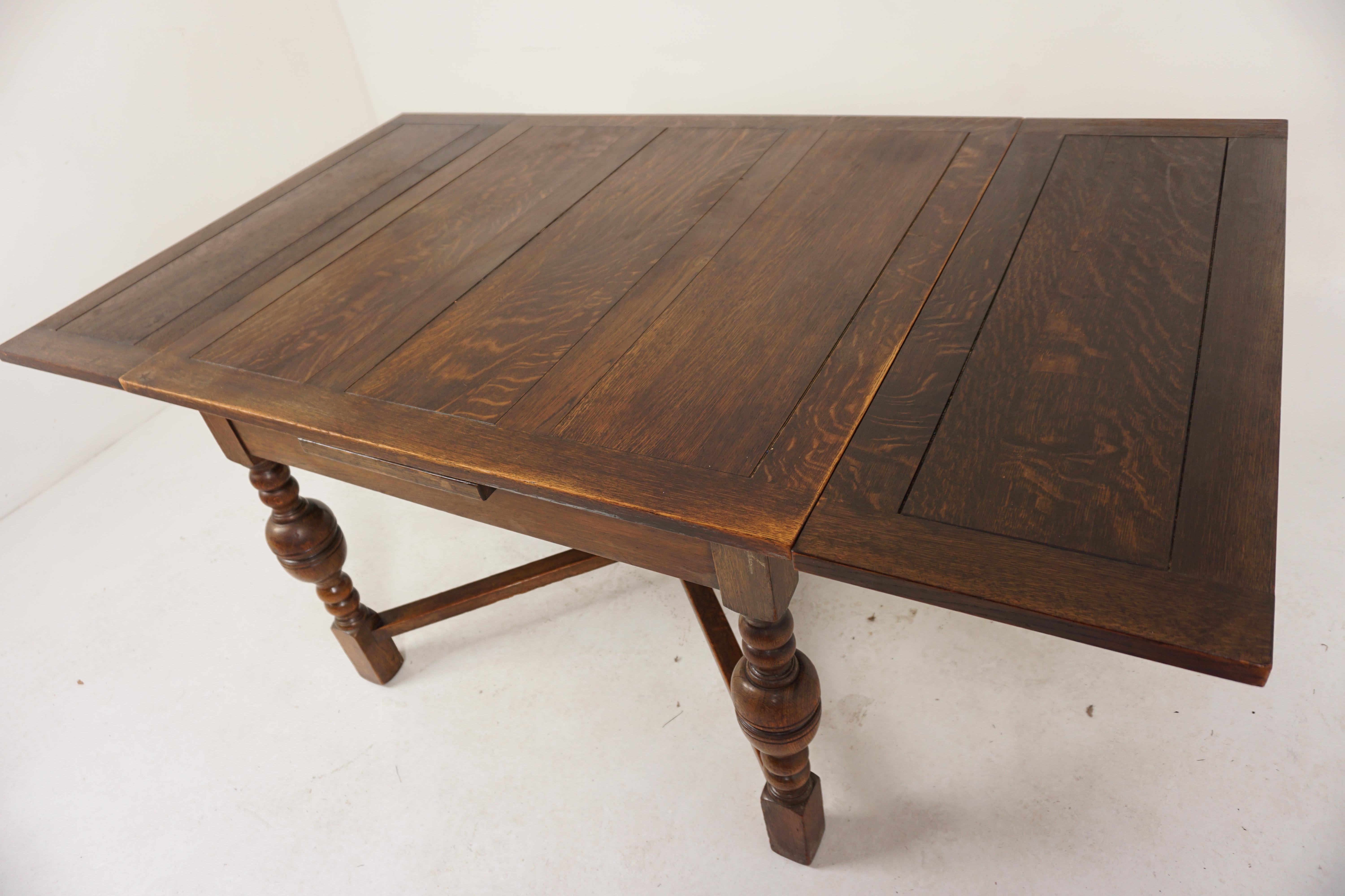 20th Century Vintage Tiger Oak Refectory, Draw Leaf, Pull Out Table, Scotland 1920, H899 For Sale