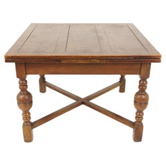 Antique Tiger Oak Refectory, Draw Leaf, Pull Out Table, Scotland 1920, H899