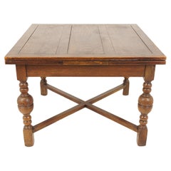 Réfectoire vintage en chêne tigré, table à feuilles déployées, Écosse 1920, H899