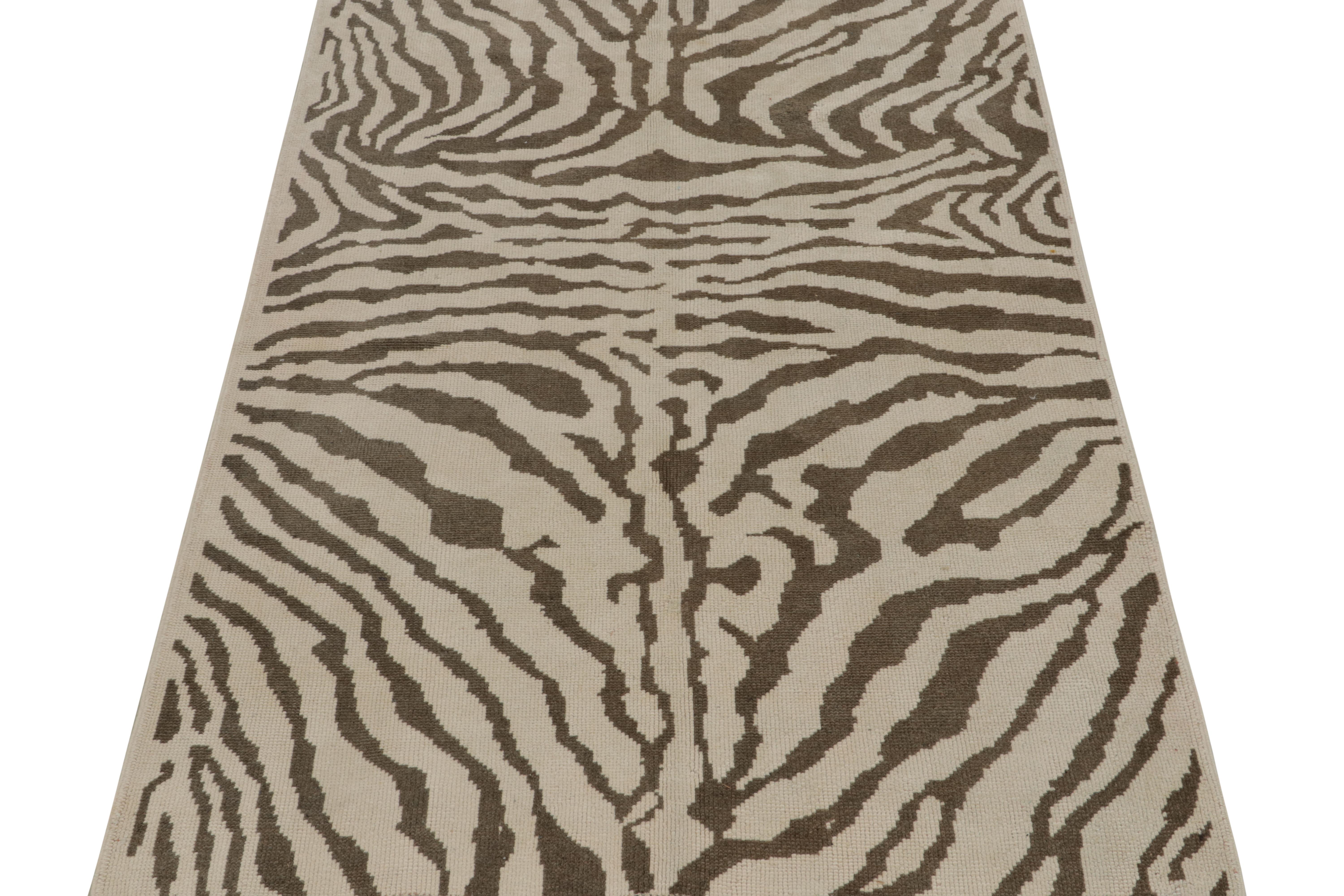 Tribal Vintage Tiger Skin Style Rug in Taupe with Brown Pattern, by Rug & Kilim For Sale