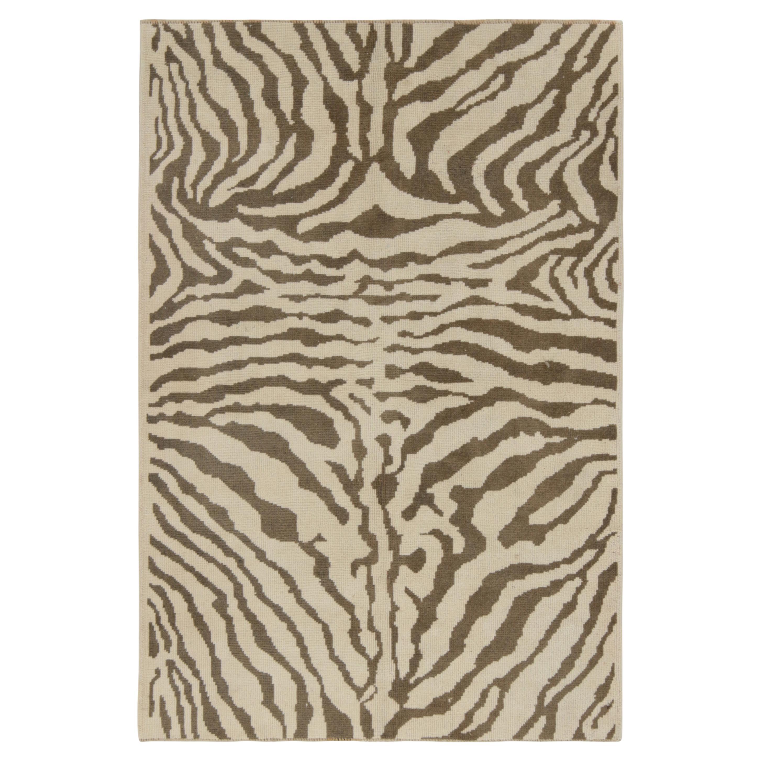 Vintage Tiger Skin Style Rug in Taupe with Brown Pattern, by Rug & Kilim For Sale