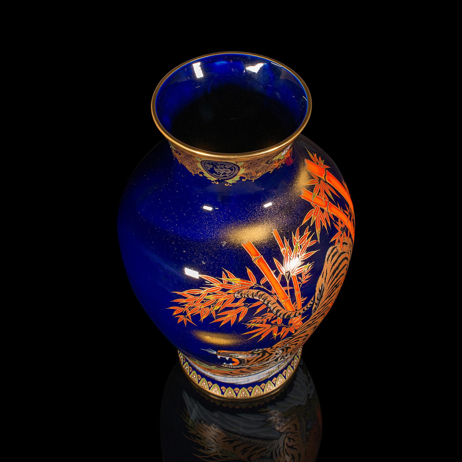 Vintage Tigervase, chinesische, blau lackierte Keramik-Baluster-Urne, orientalisch, um 1980 (20. Jahrhundert) im Angebot
