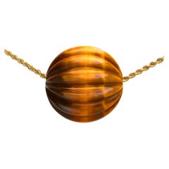 Vintage Tigers Eye and 14k Yellow Gold Pendant, circa 1970
