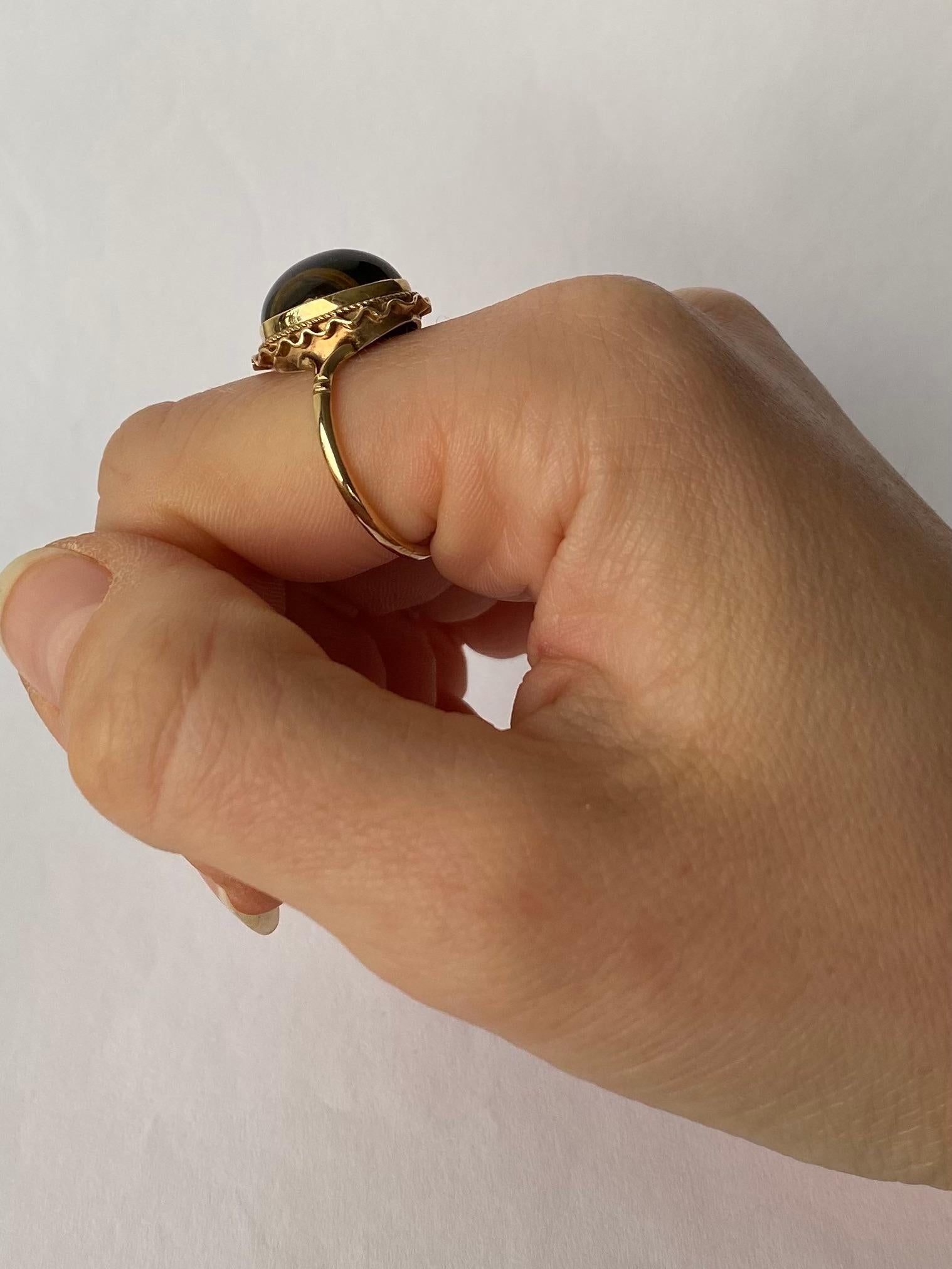 Modern Vintage Tigers Eye and 9 Carat Gold Ring