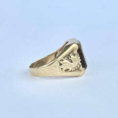 Anillo de sello vintage de ojo de tigre y oro de 9 quilates