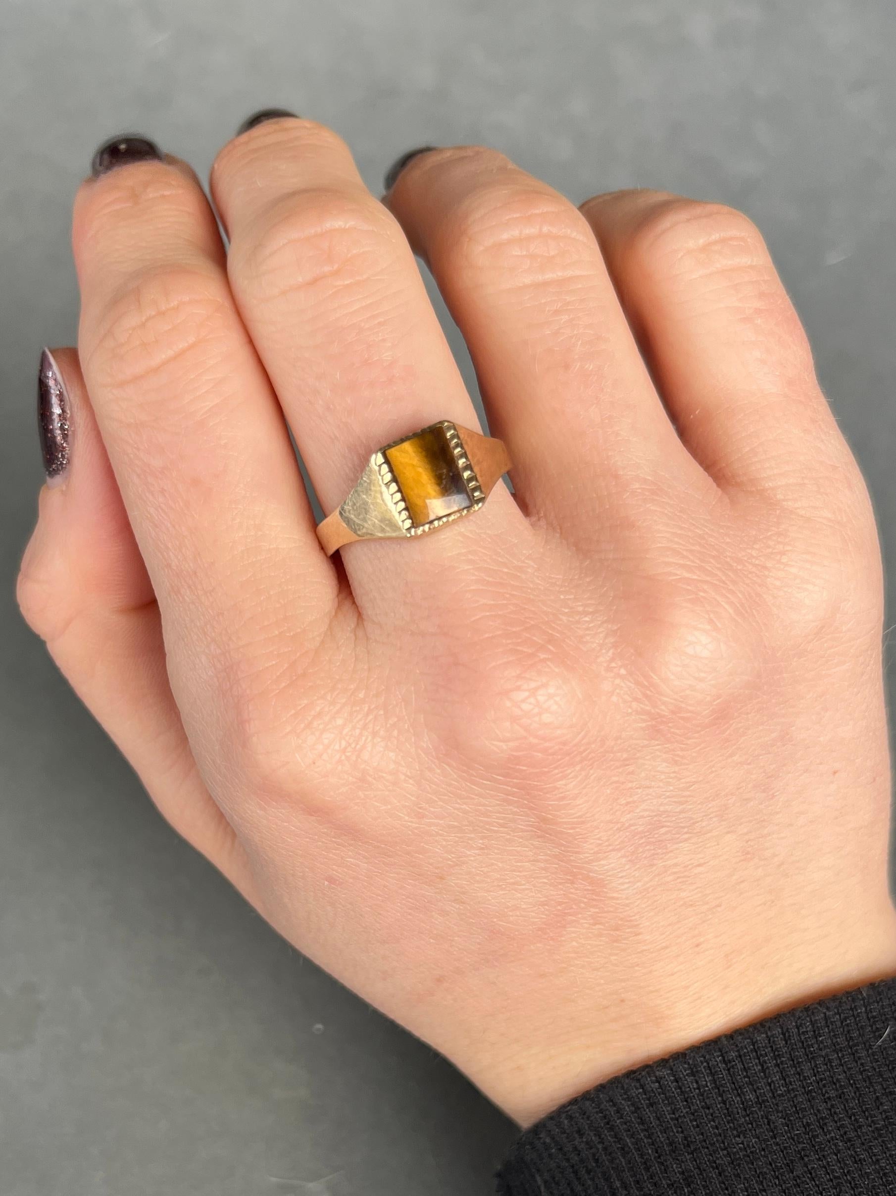 Modern Vintage Tigers Eye and 9 Carat Gold Signet Ring