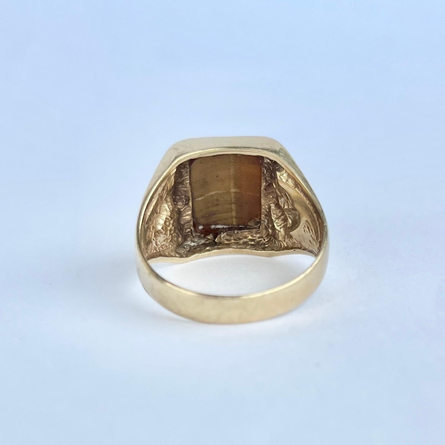 Modern Vintage Tigers Eye and 9 Carat Gold Signet Ring For Sale