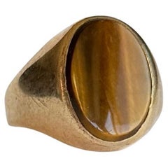 Vintage Tigers Eye and 9 Carat Gold Signet Ring