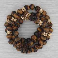 Vintage Tiger's Eye Double Strand Bead Necklace 14k Gold Statement 18"