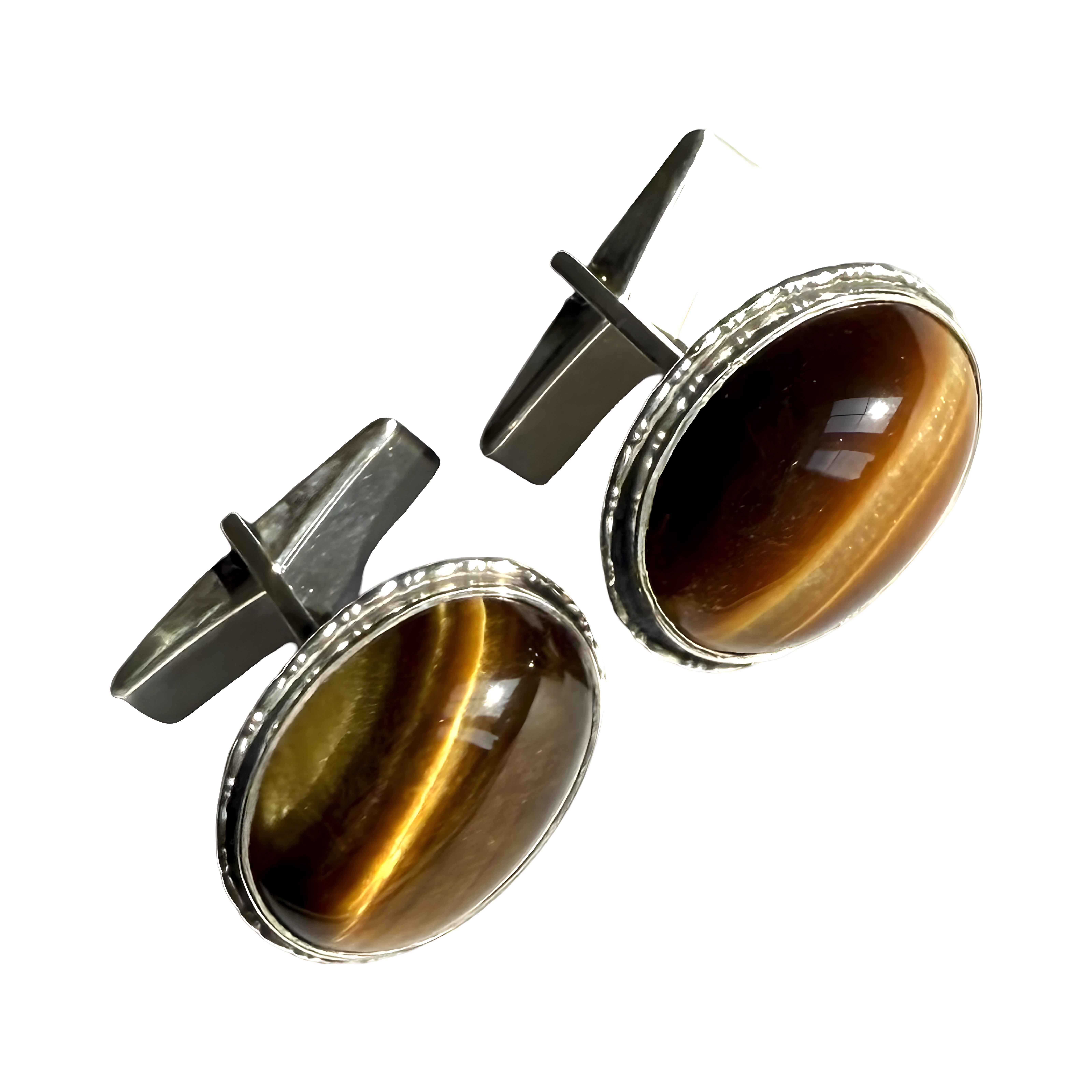Femenino o masculino Gemas vintage de ojo de tigre de plata de ley 925, zodíaco Leo o Capricornio en venta