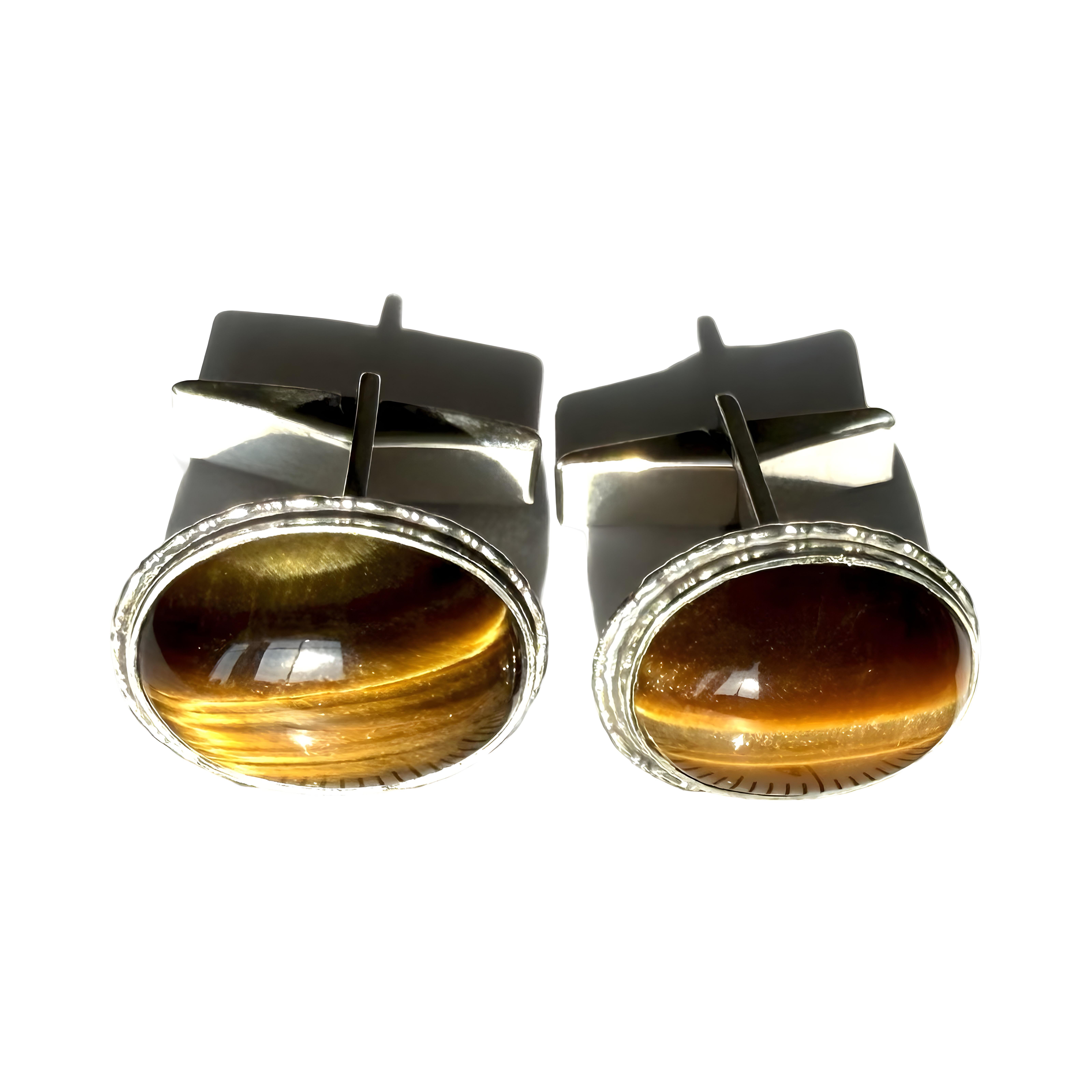 Gemas vintage de ojo de tigre de plata de ley 925, zodíaco Leo o Capricornio en venta 2