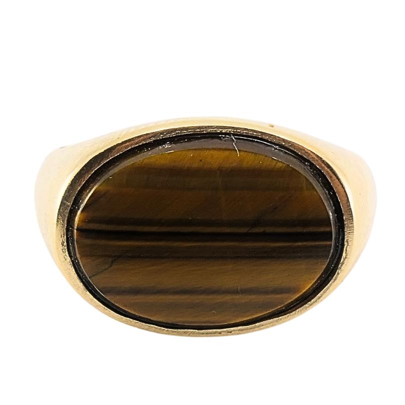 Anello ovale con occhio di tigre vintage in oro 10k In condizioni buone in vendita a Beverly Hills, CA