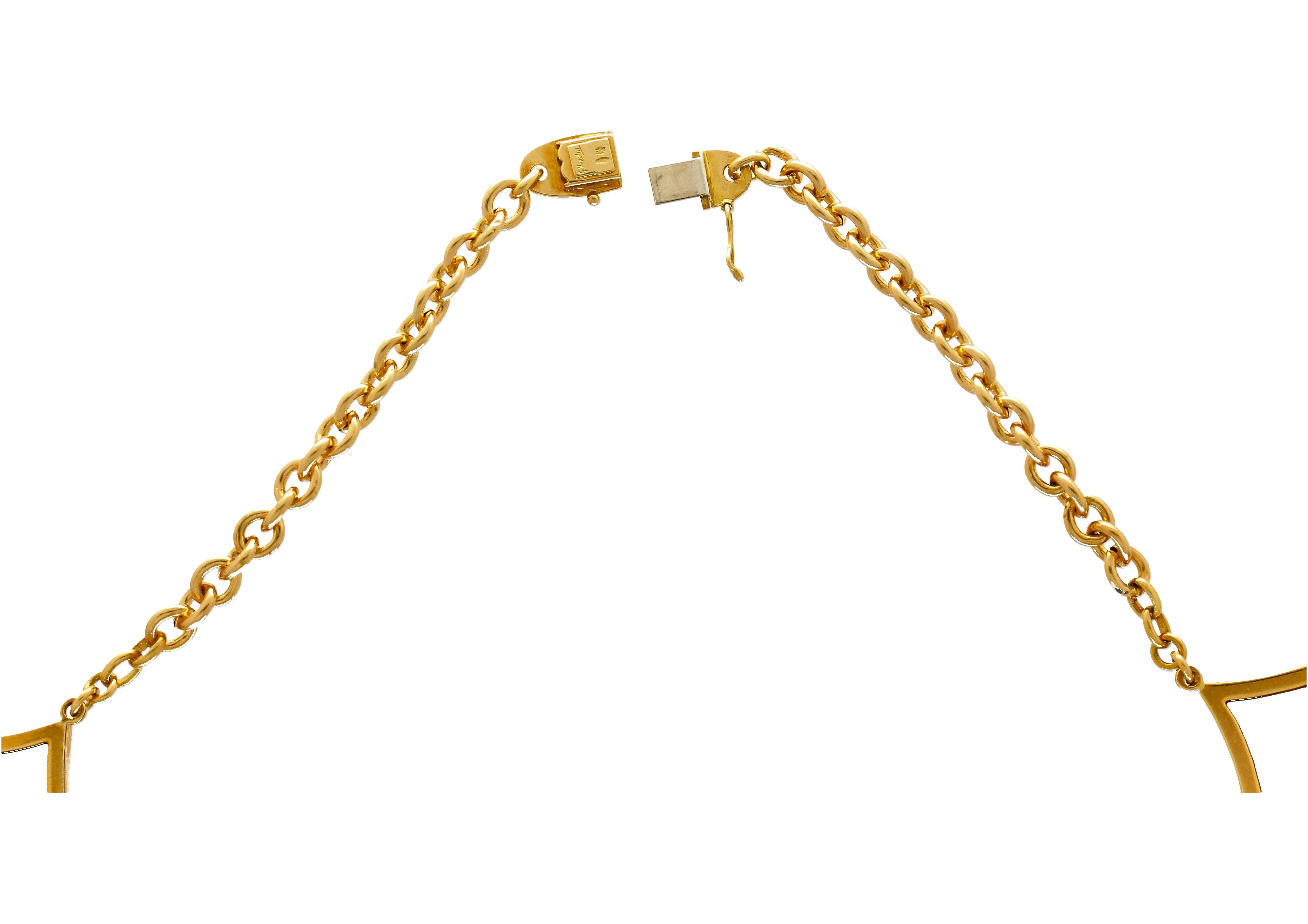 Art Déco Collana vintage in quarzo occhio di tigre e oro 18 carati, firmata G. Vascellari in vendita