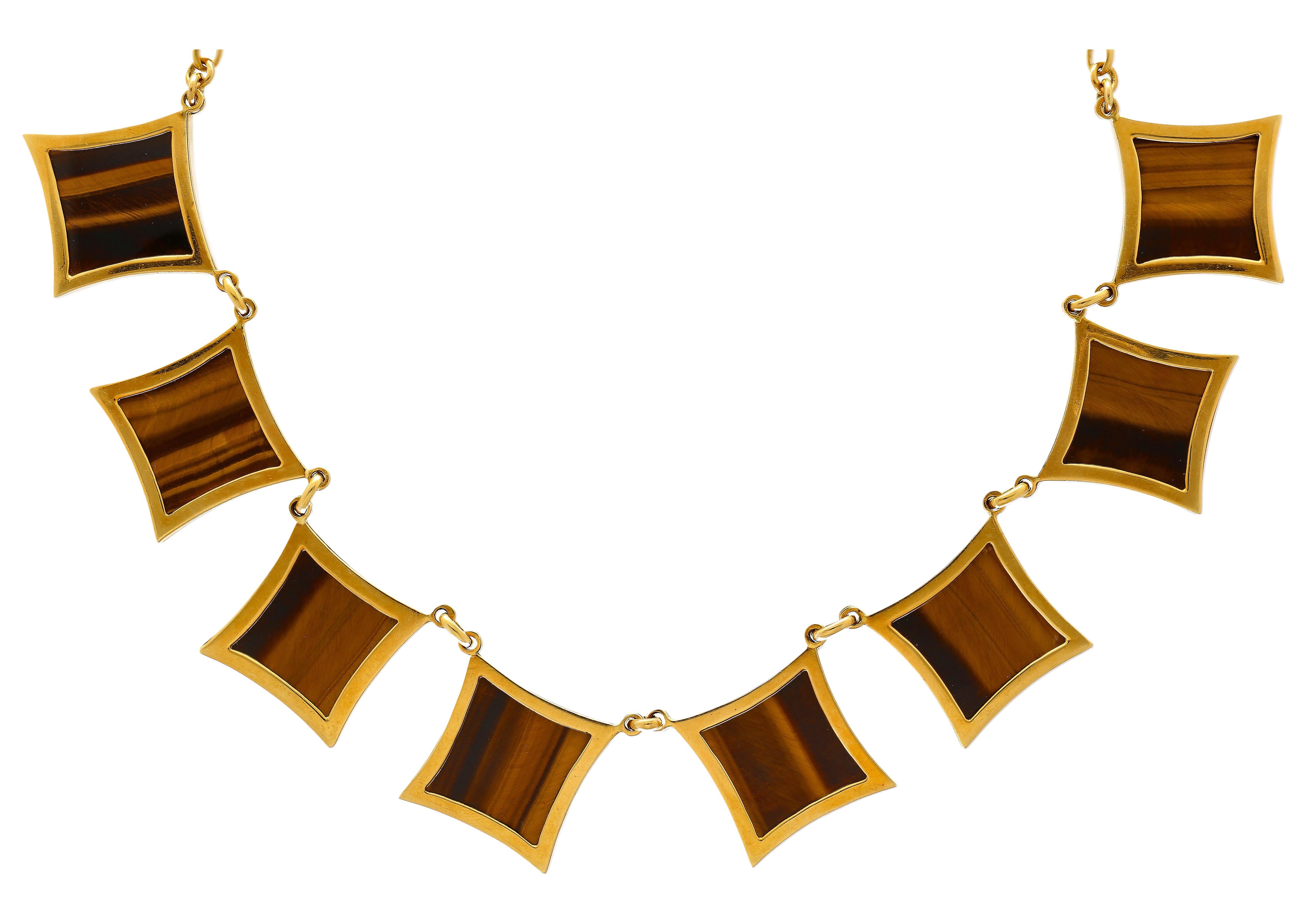 Collana vintage in quarzo occhio di tigre e oro 18 carati, firmata G. Vascellari In condizioni ottime in vendita a Miami, FL