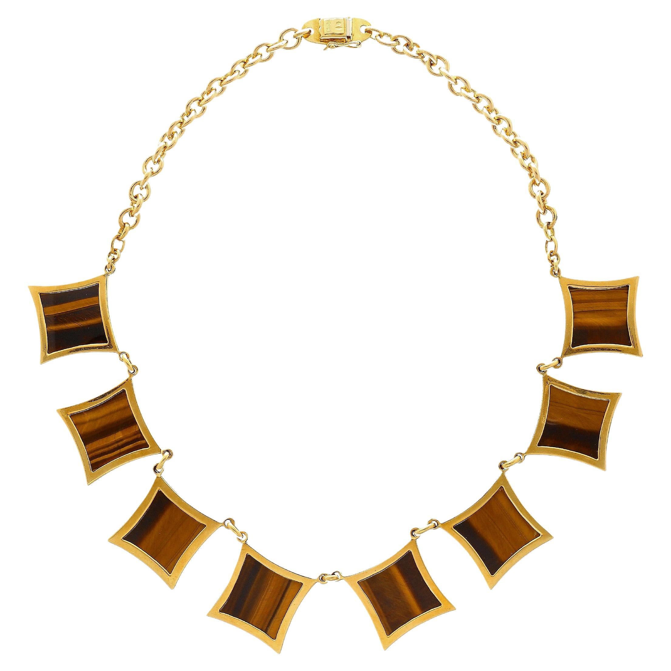 Vintage Tigers Eye Quartz and 18K Gold Necklace, G. Vascellari Signed