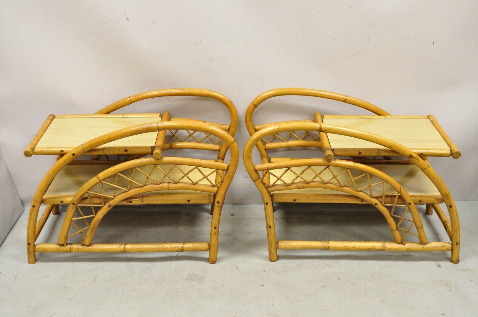 Vintage Tiki Rattan Bentwood Bamboo 2 Tier Sculptural End Tables, a Pair 5