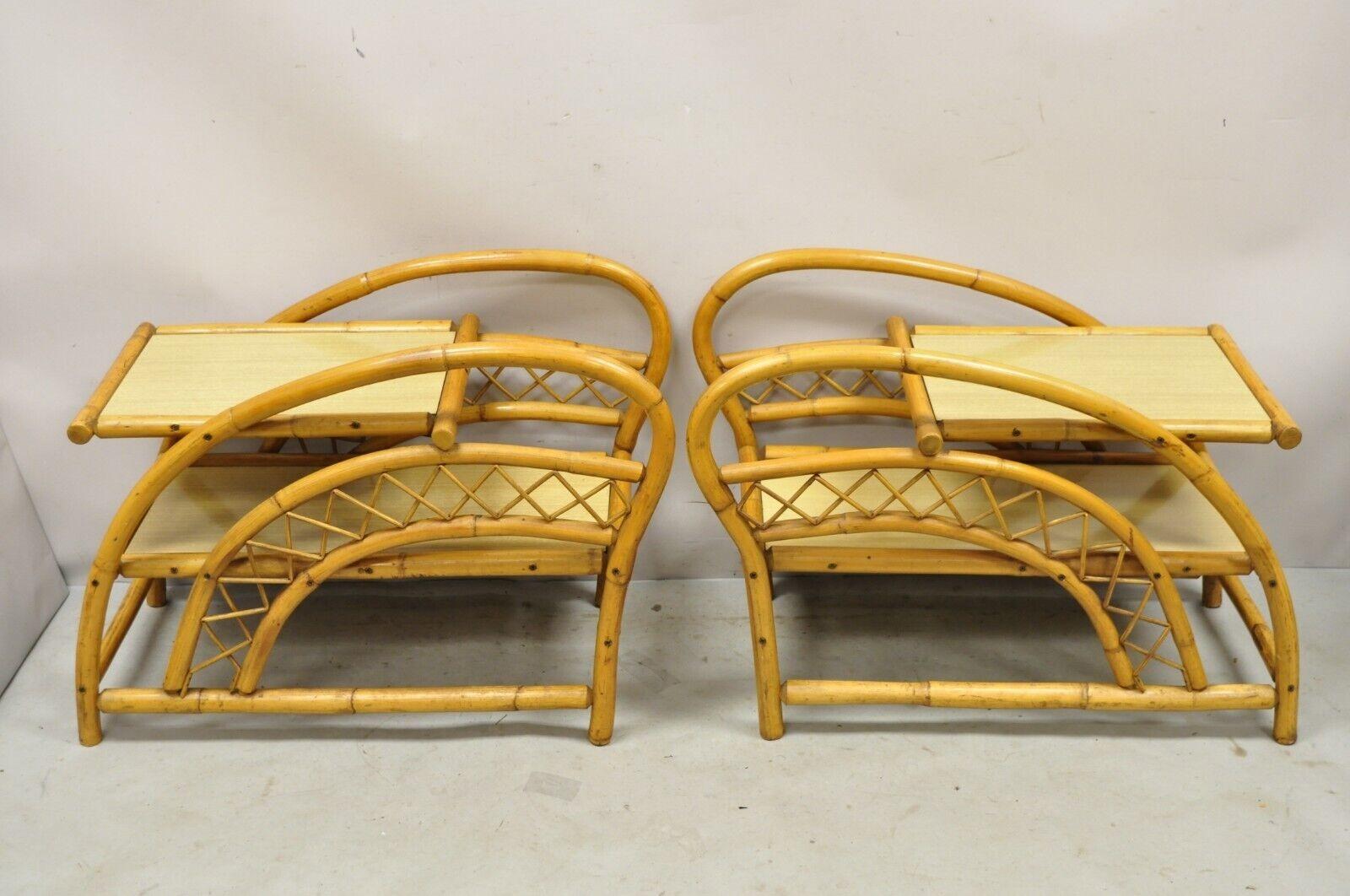 Vintage Tiki Rattan Bentwood Bamboo 2 Tier Sculptural End Tables - a Pair For Sale 5
