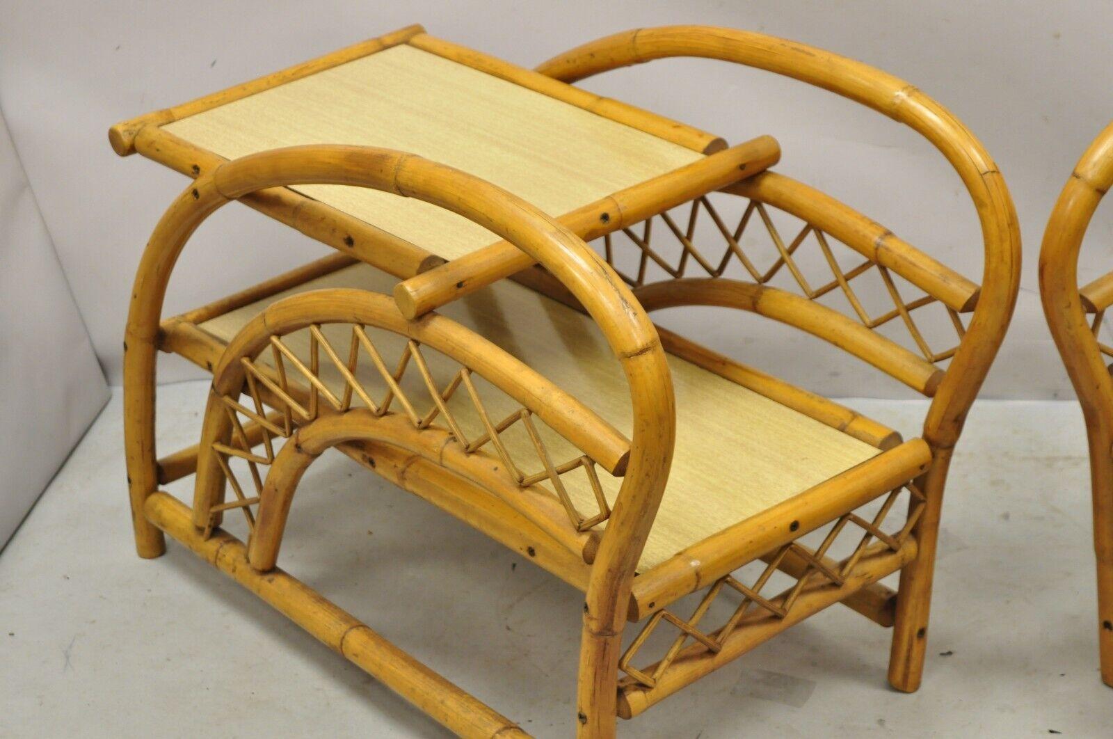 Vintage Tiki Rattan Bentwood Bamboo 2 Tier Sculptural End Tables, a Pair 7