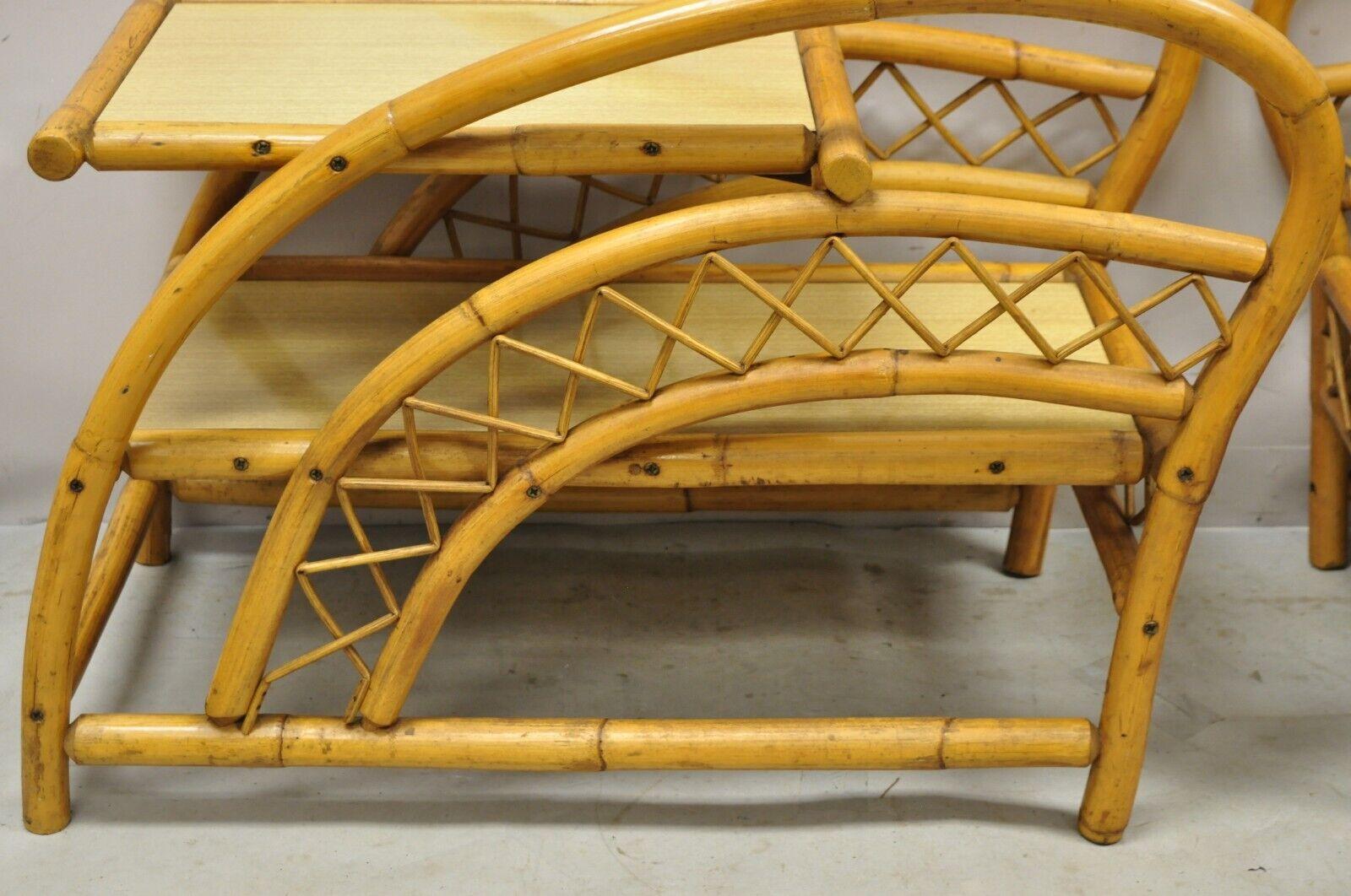 Vintage Tiki Rattan Bentwood Bamboo 2 Tier Sculptural End Tables, a Pair 2