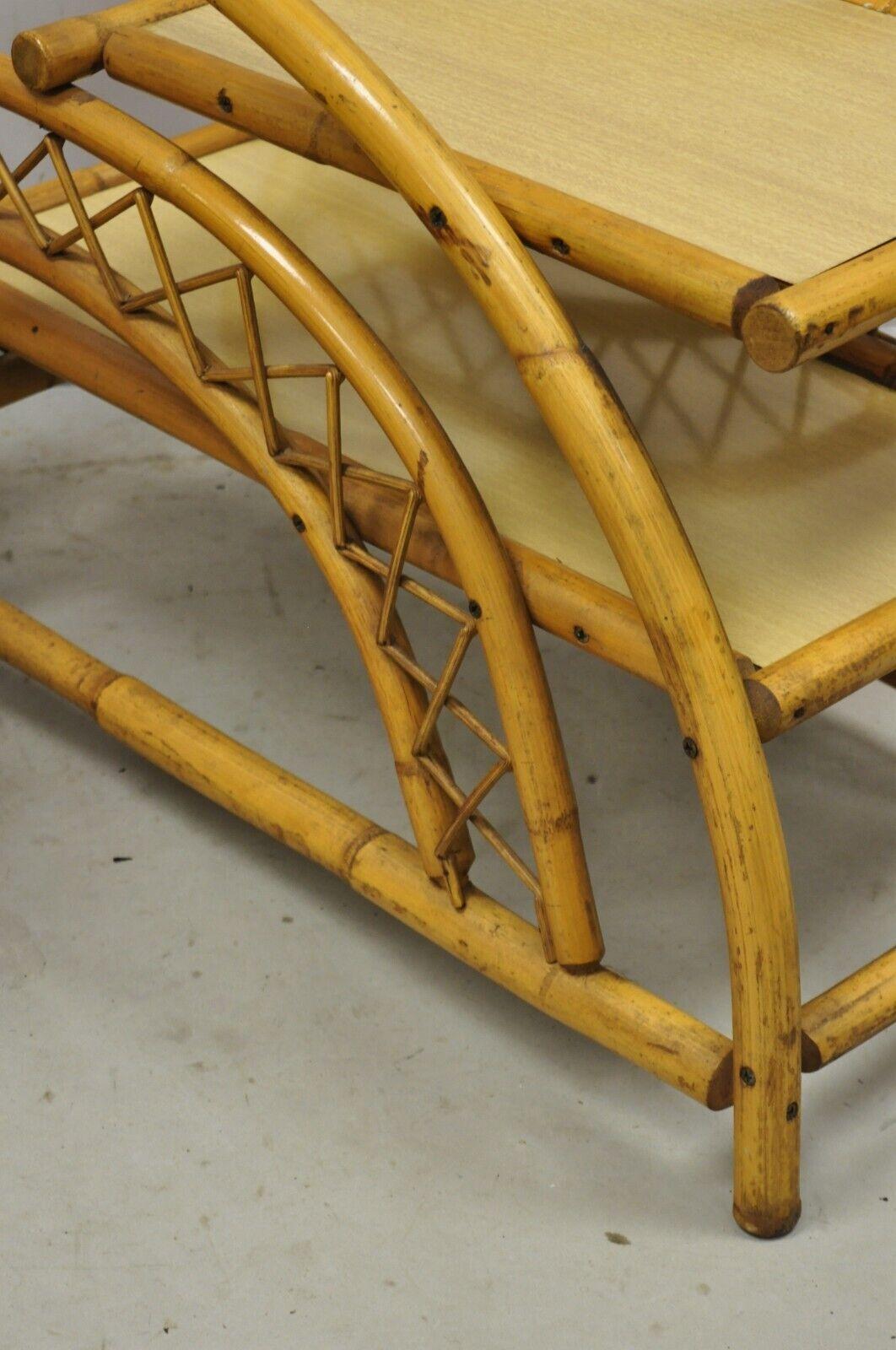 Vintage Tiki Rattan Bentwood Bamboo 2 Tier Sculptural End Tables, a Pair 3