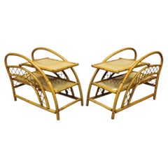 Vintage Tiki Rattan Bentwood Bamboo 2 Tier Sculptural End Tables - a Pair
