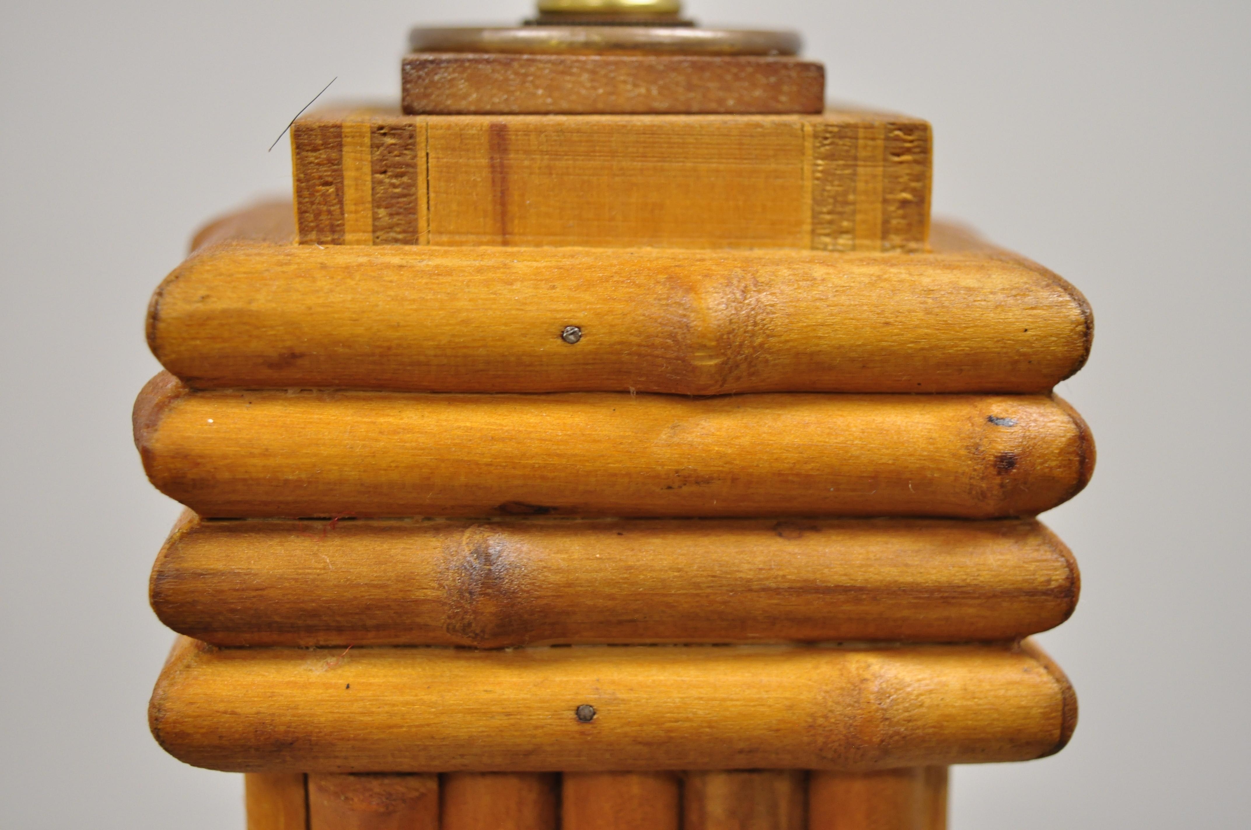 North American Vintage Tiki Rattan Hollywood Regency Wood Faux Bamboo Floor Lamps, a Pair