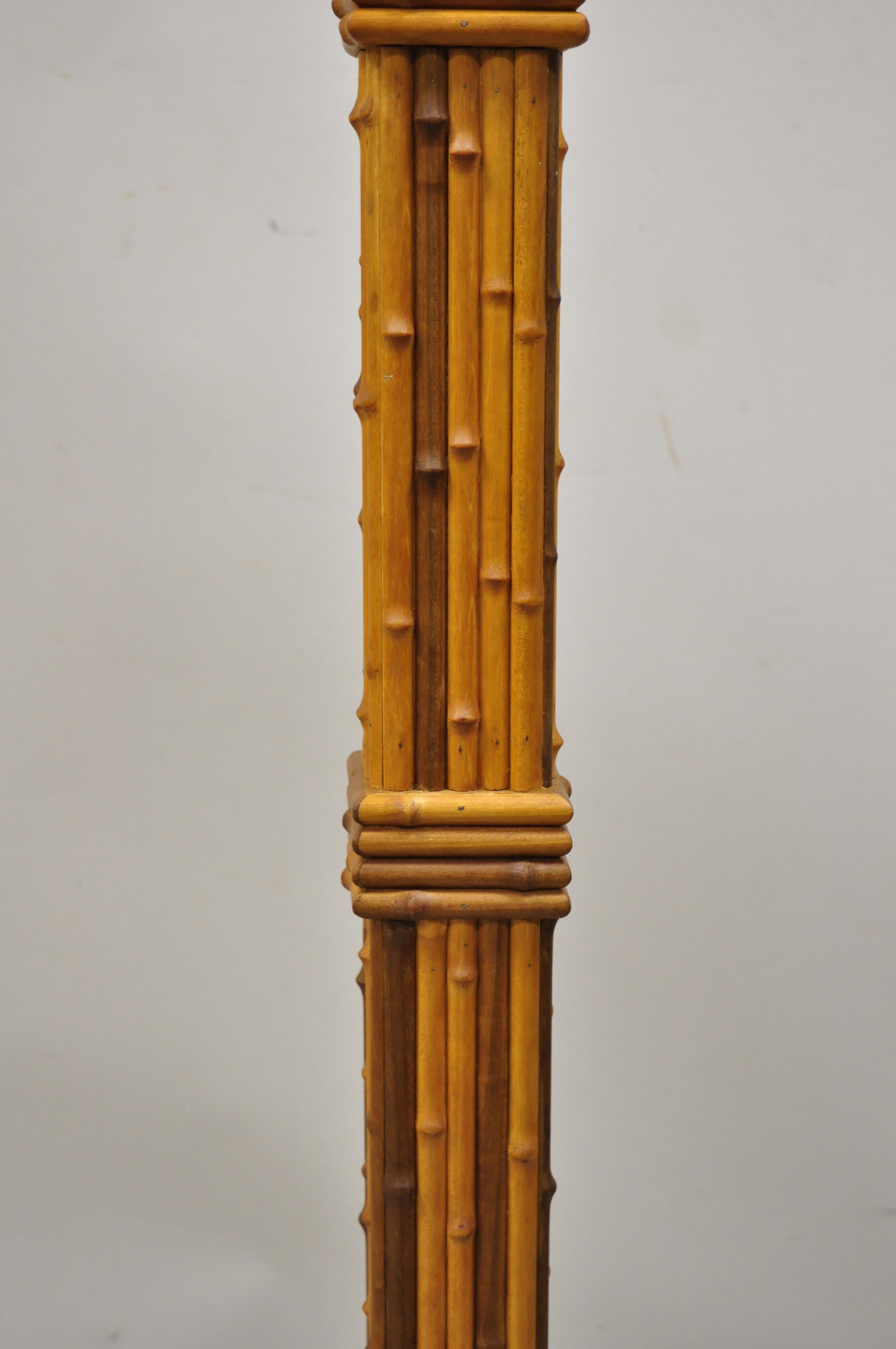Vintage Tiki Rattan Hollywood Regency Wood Faux Bamboo Floor Lamps, a Pair In Good Condition In Philadelphia, PA