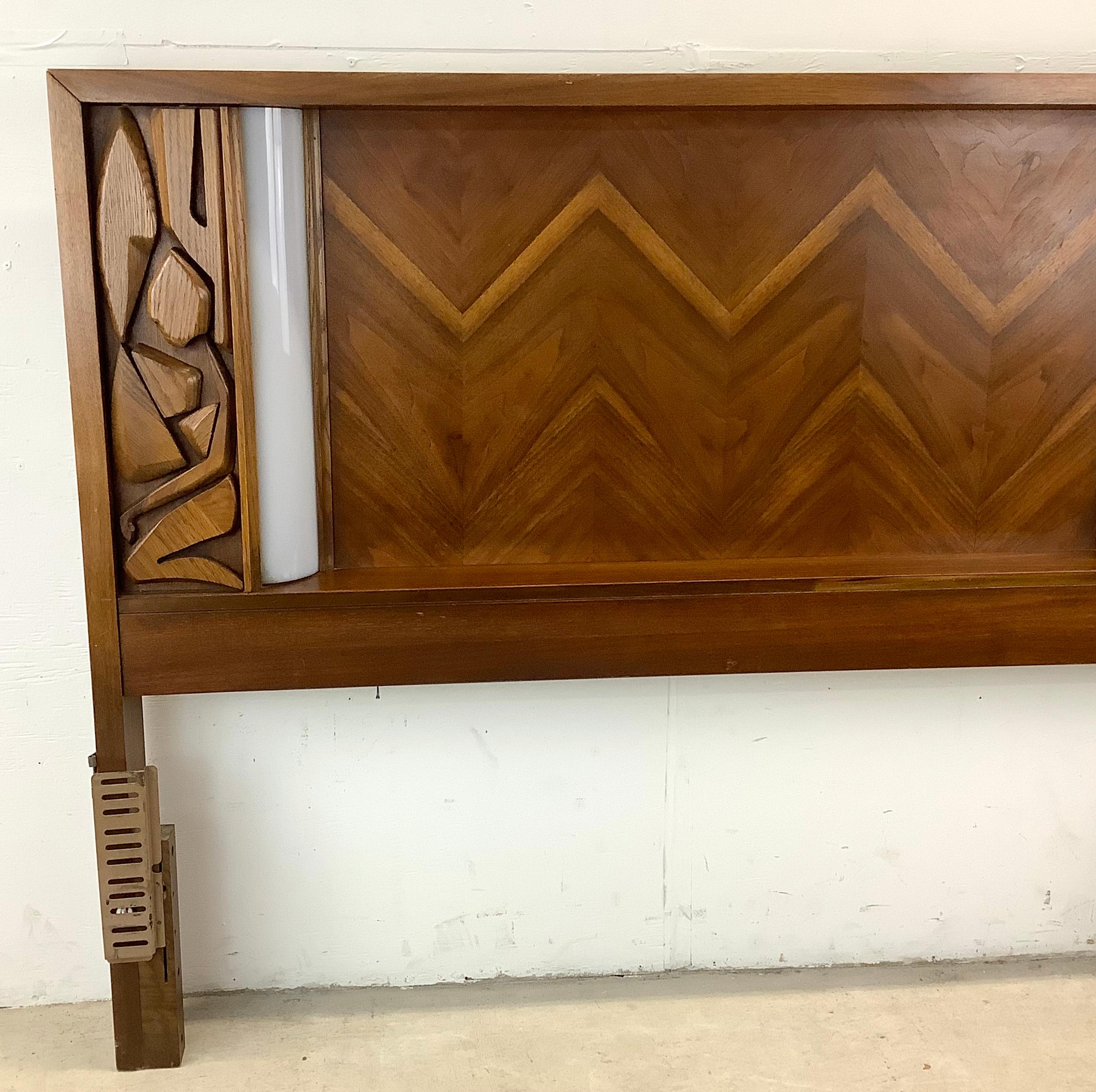 Mid-Century Modern Vintage Tiki Style Backlit Headboard by United Furniture- Full/Queen